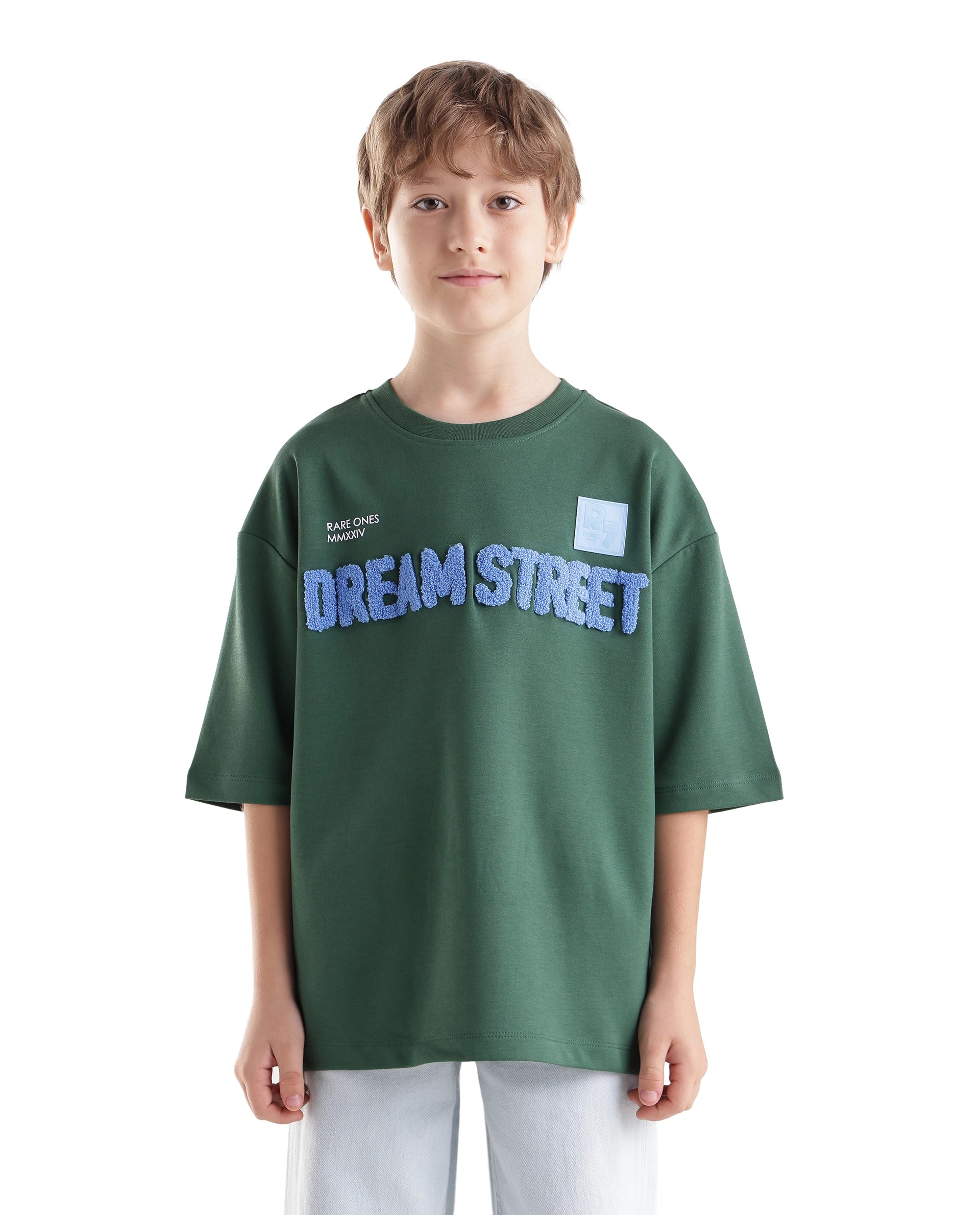 Rare Ones Kids Soin-K Green Cotton Blend Fabric Pull-On Closure Oversized Fit T-Shirt