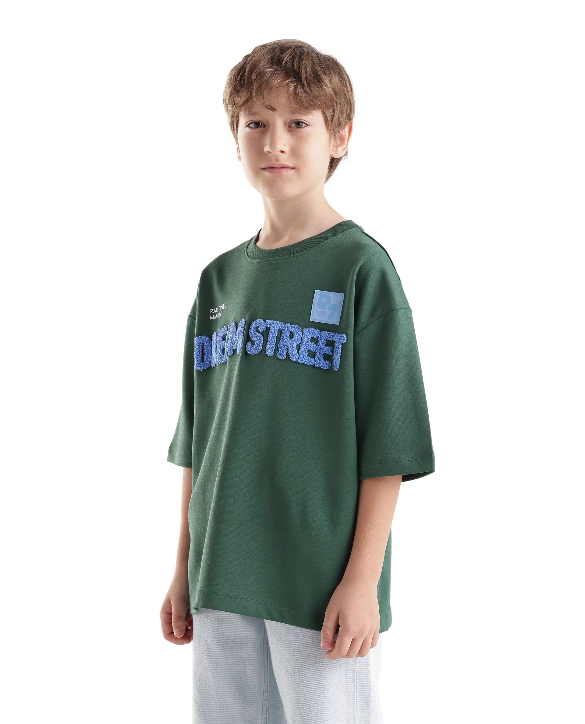 Rare Ones Kids Soin-K Green Cotton Blend Fabric Pull-On Closure Oversized Fit T-Shirt
