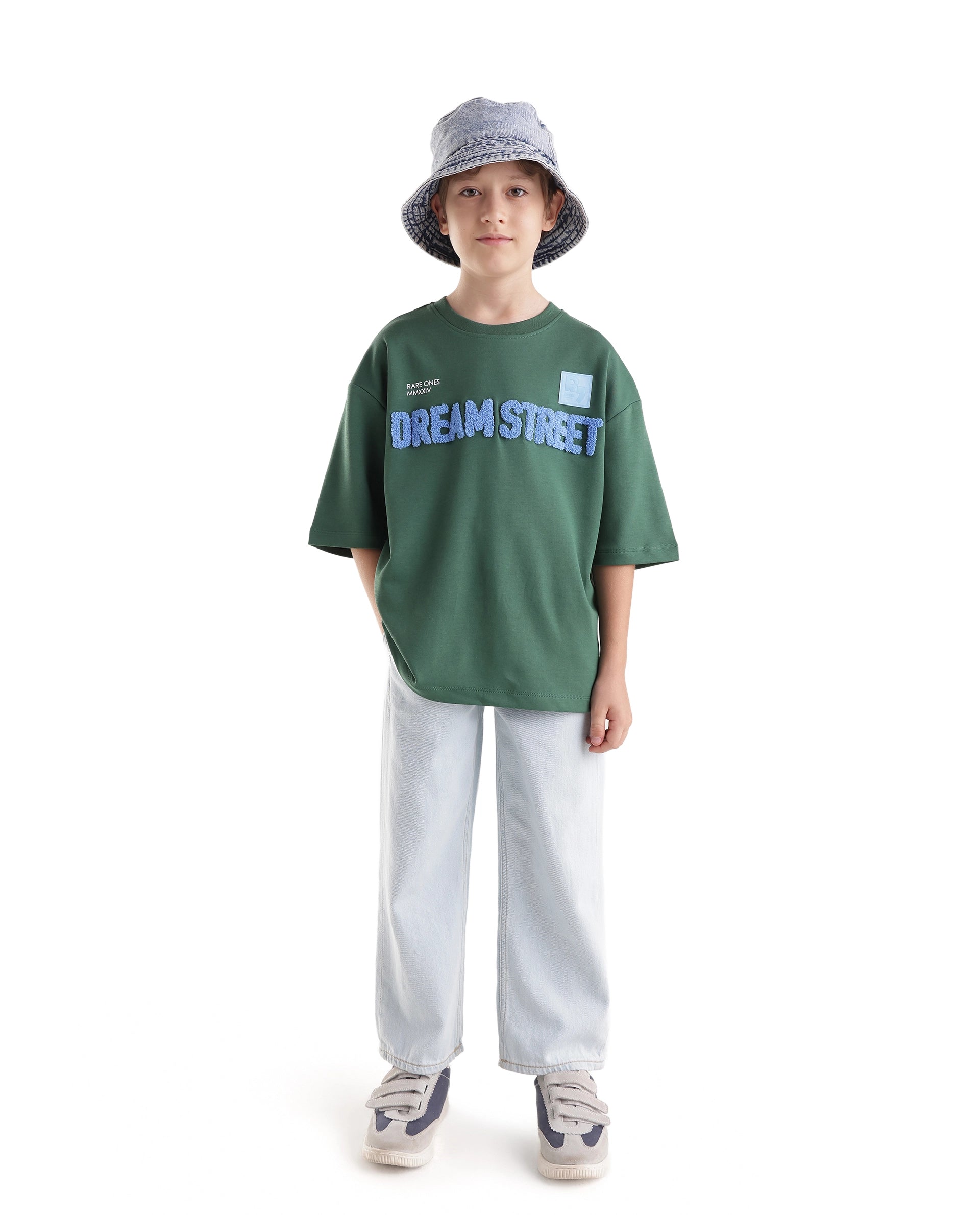 Rare Ones Kids Soin-K Green Cotton Blend Fabric Pull-On Closure Oversized Fit T-Shirt