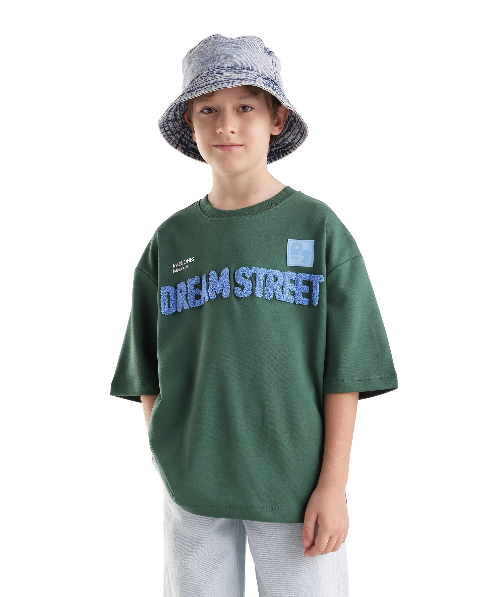Rare Ones Kids Soin-K Green Cotton Blend Fabric Pull-On Closure Oversized Fit T-Shirt