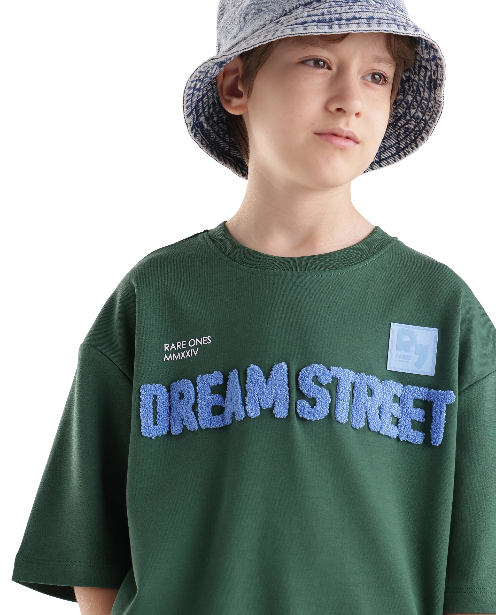 Rare Ones Kids Soin-K Green Cotton Blend Fabric Pull-On Closure Oversized Fit T-Shirt