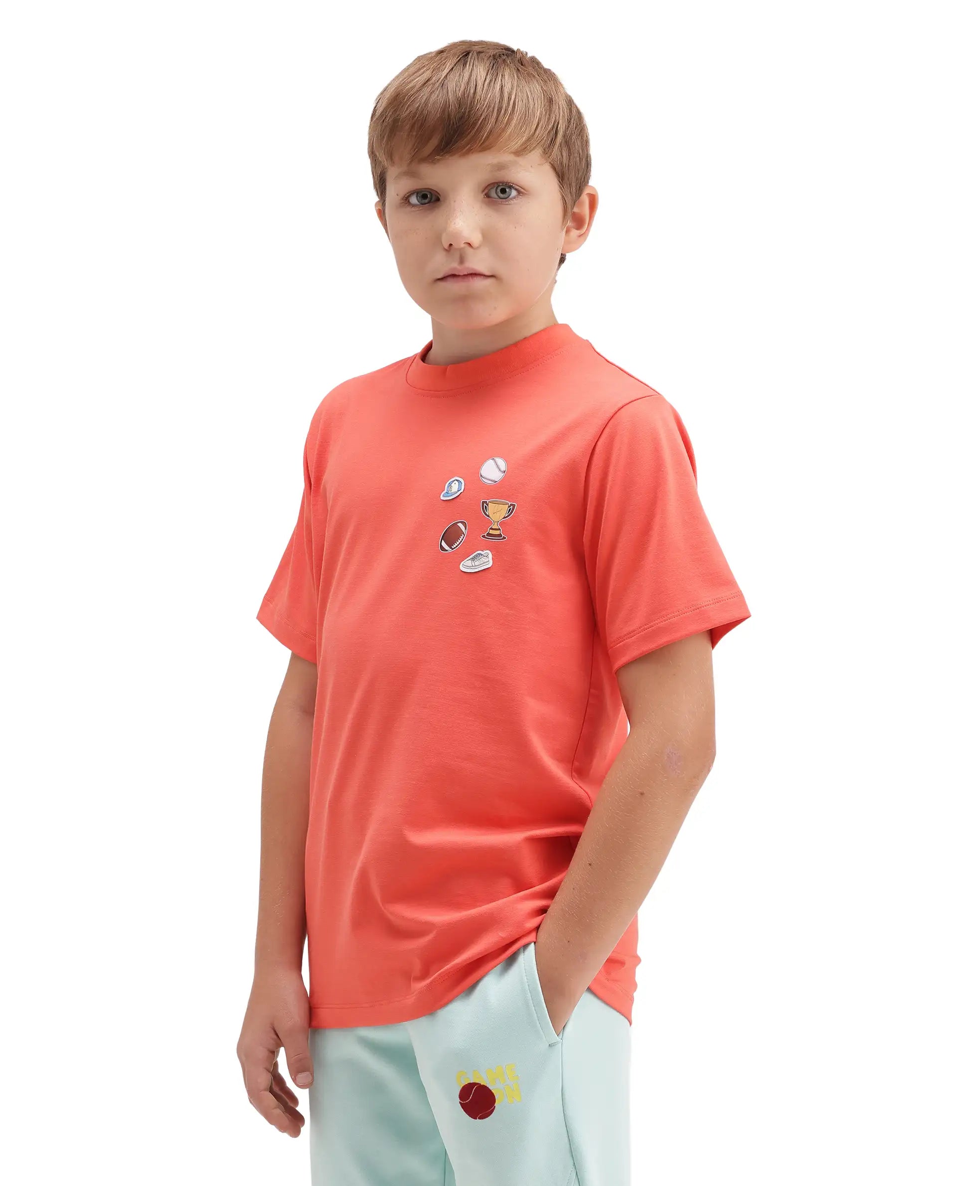 Rare Ones Kids Boun Orange Cotton Blend Fabric Pull-On Closure Regular Fit T-Shirt