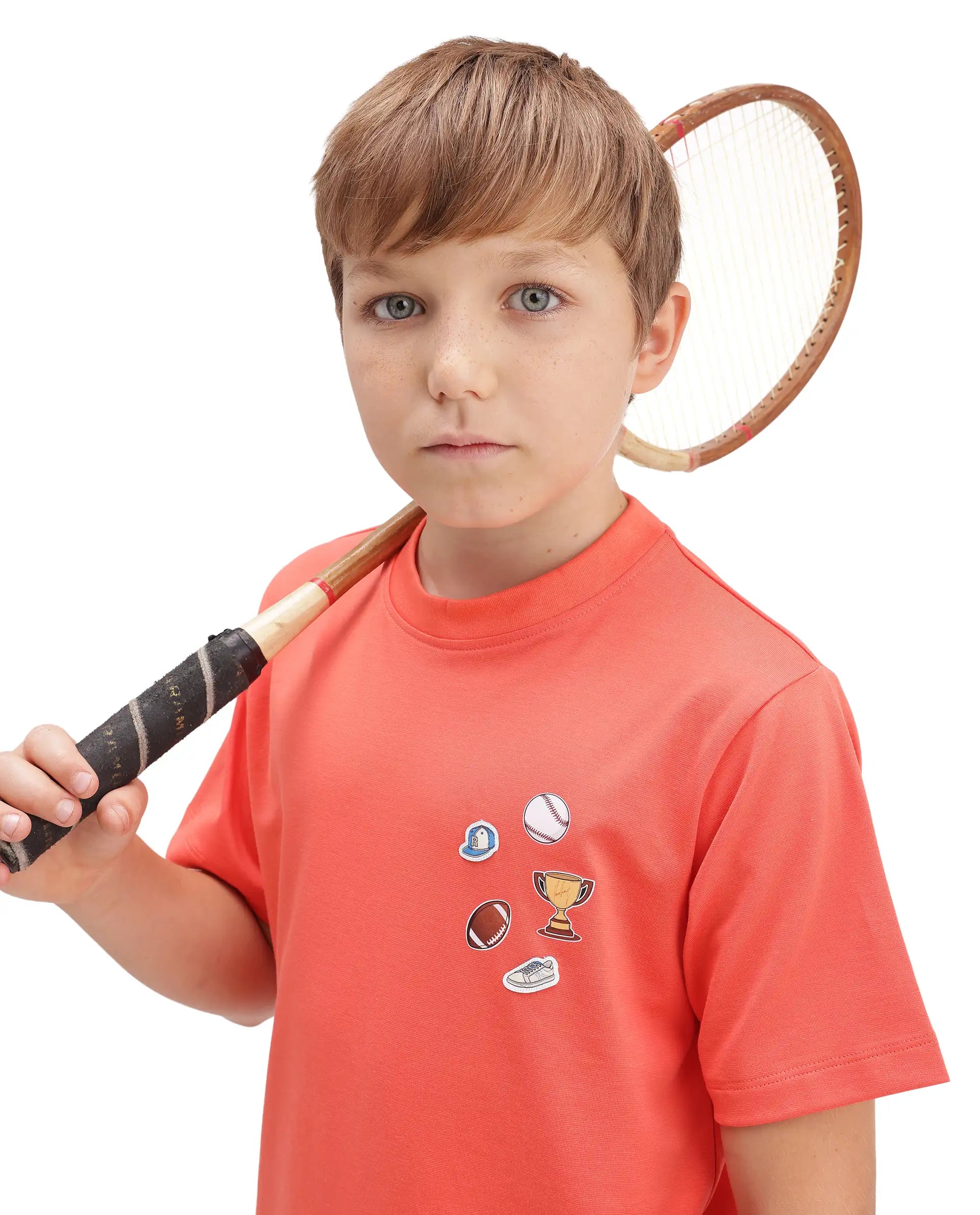 Rare Ones Kids Boun Orange Cotton Blend Fabric Pull-On Closure Regular Fit T-Shirt