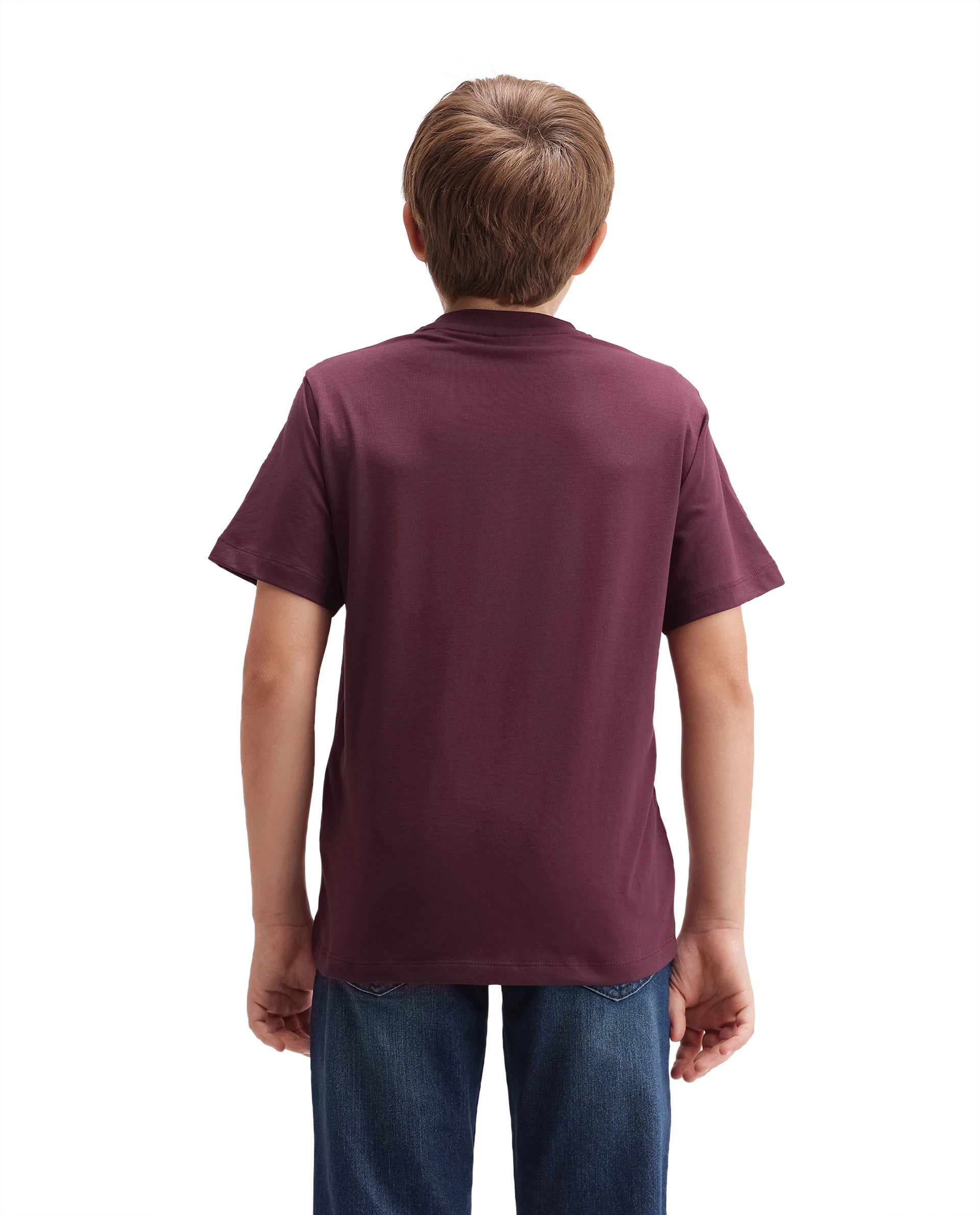 Rare Ones Kids Boun Dark Maroon Cotton Blend Fabric Pull-On Closure Regular Fit T-Shirt