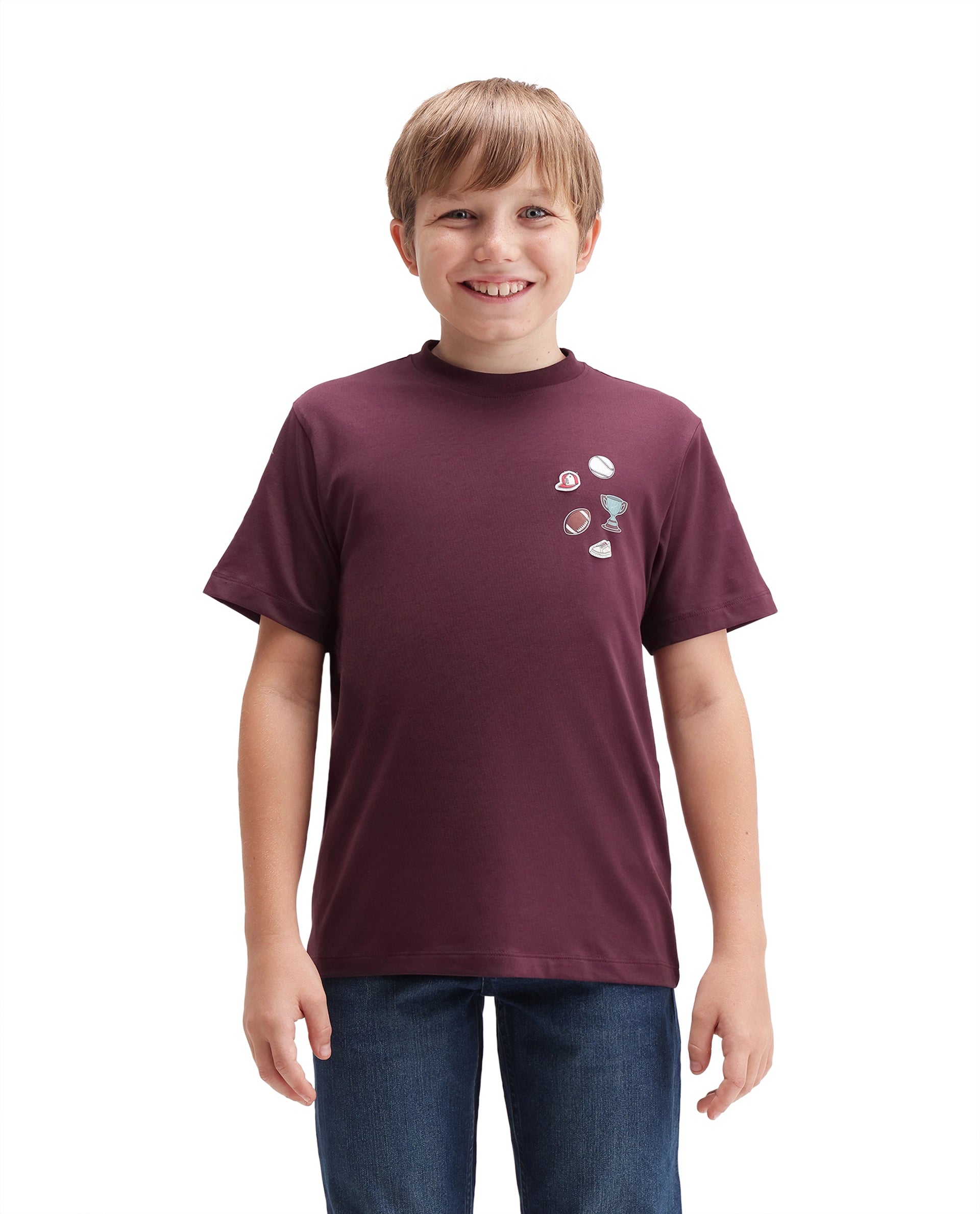 Rare Ones Kids Boun Dark Maroon Cotton Blend Fabric Pull-On Closure Regular Fit T-Shirt