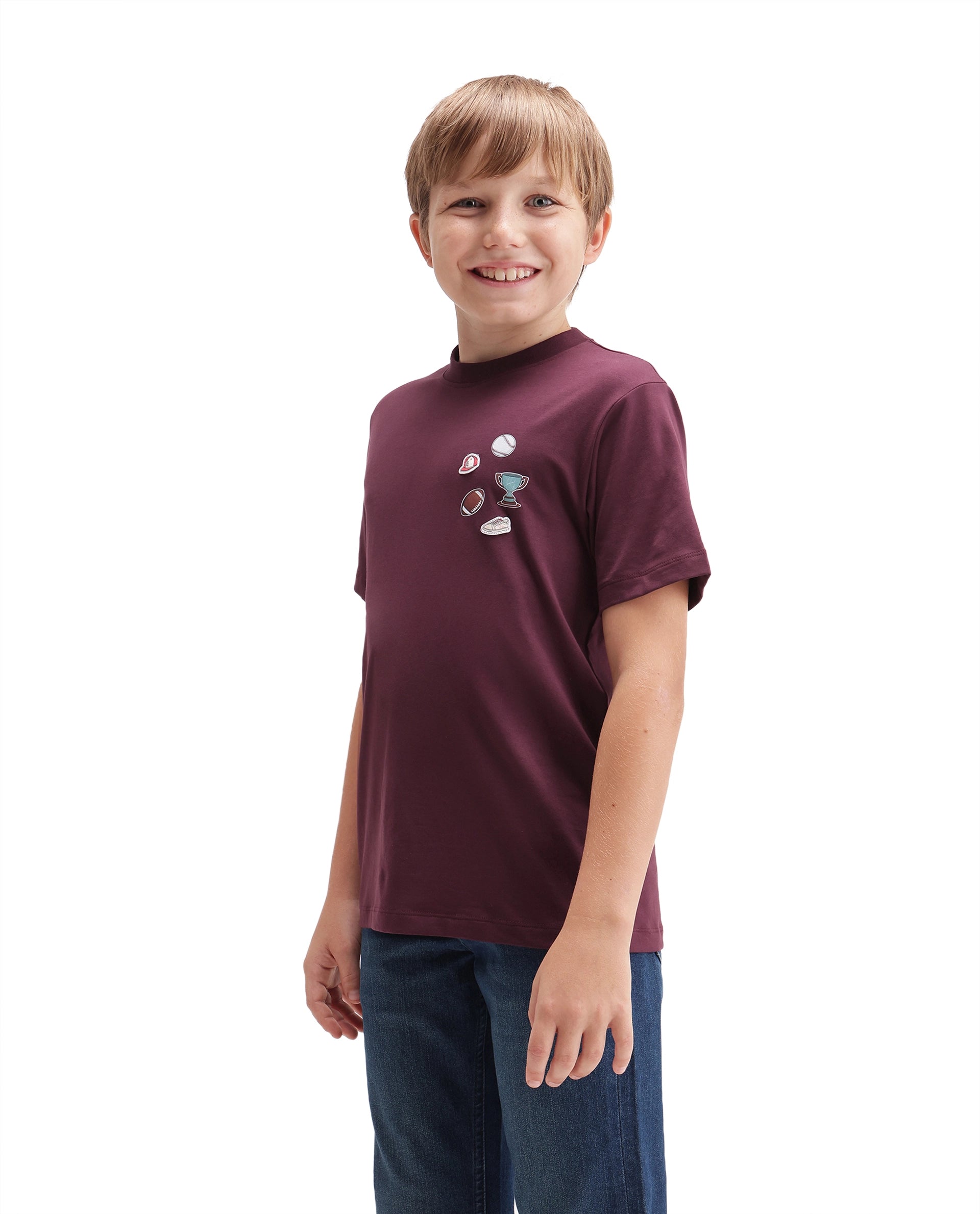 Rare Ones Kids Boun Dark Maroon Cotton Blend Fabric Pull-On Closure Regular Fit T-Shirt