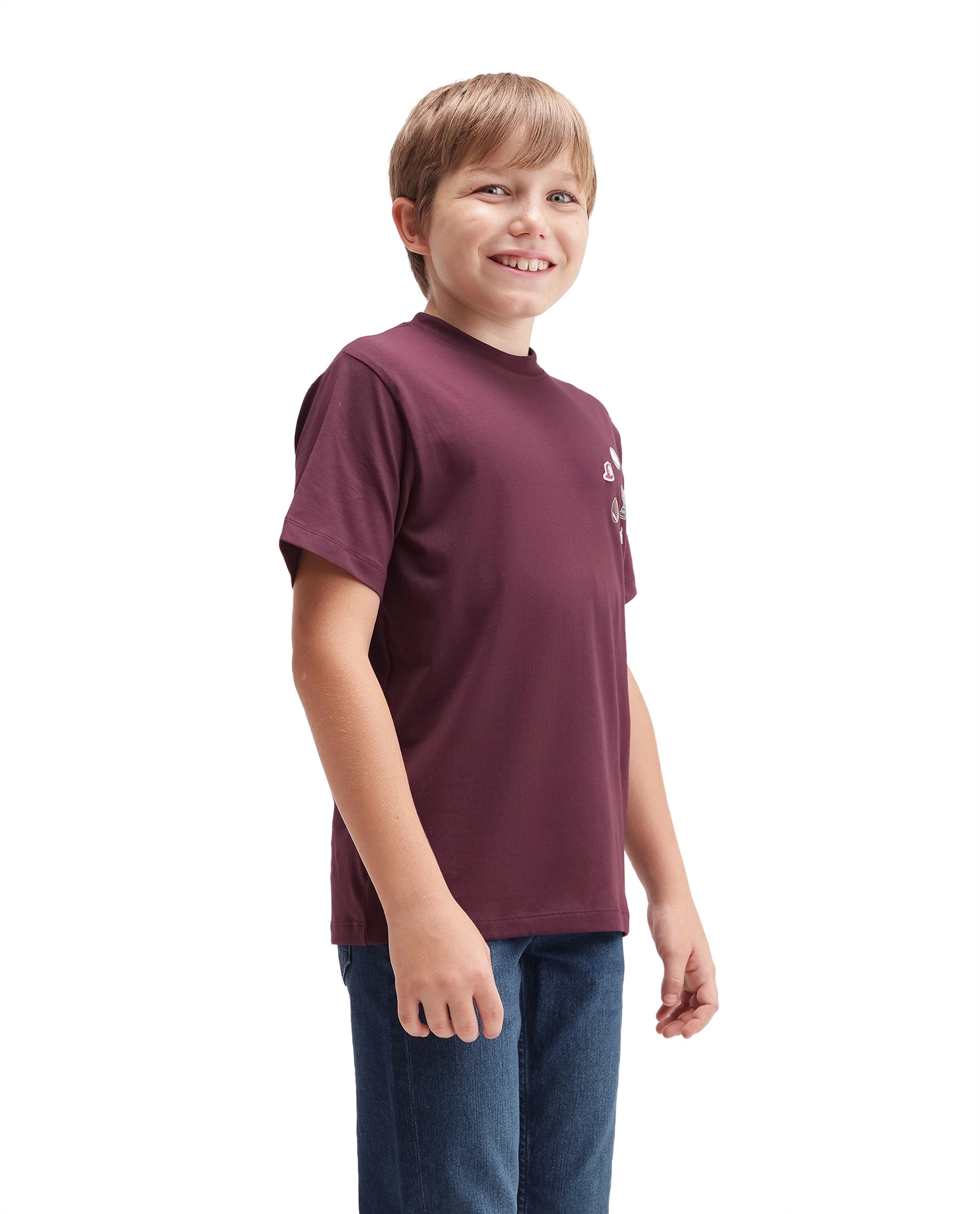 Rare Ones Kids Boun Dark Maroon Cotton Blend Fabric Pull-On Closure Regular Fit T-Shirt