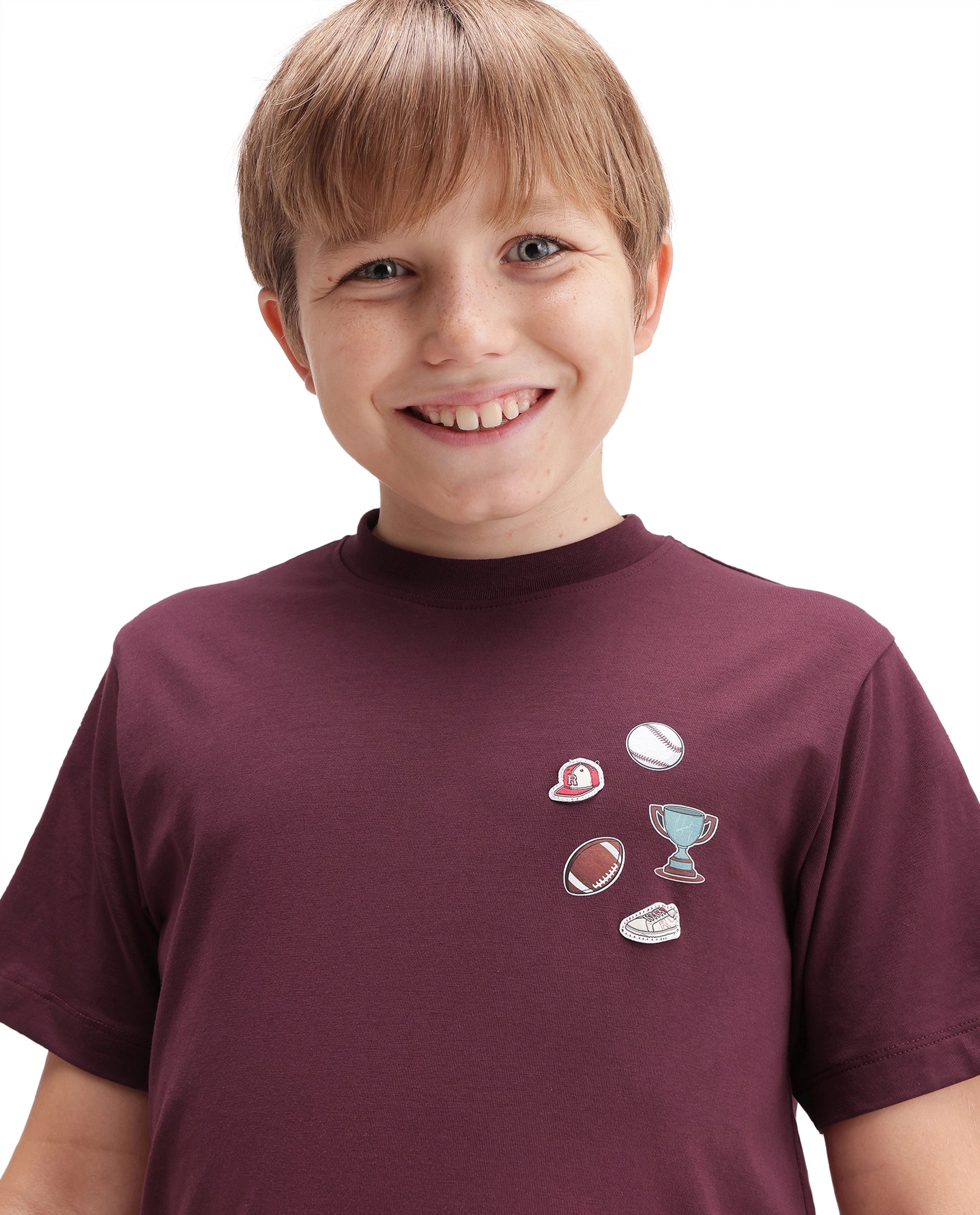 Rare Ones Kids Boun Dark Maroon Cotton Blend Fabric Pull-On Closure Regular Fit T-Shirt