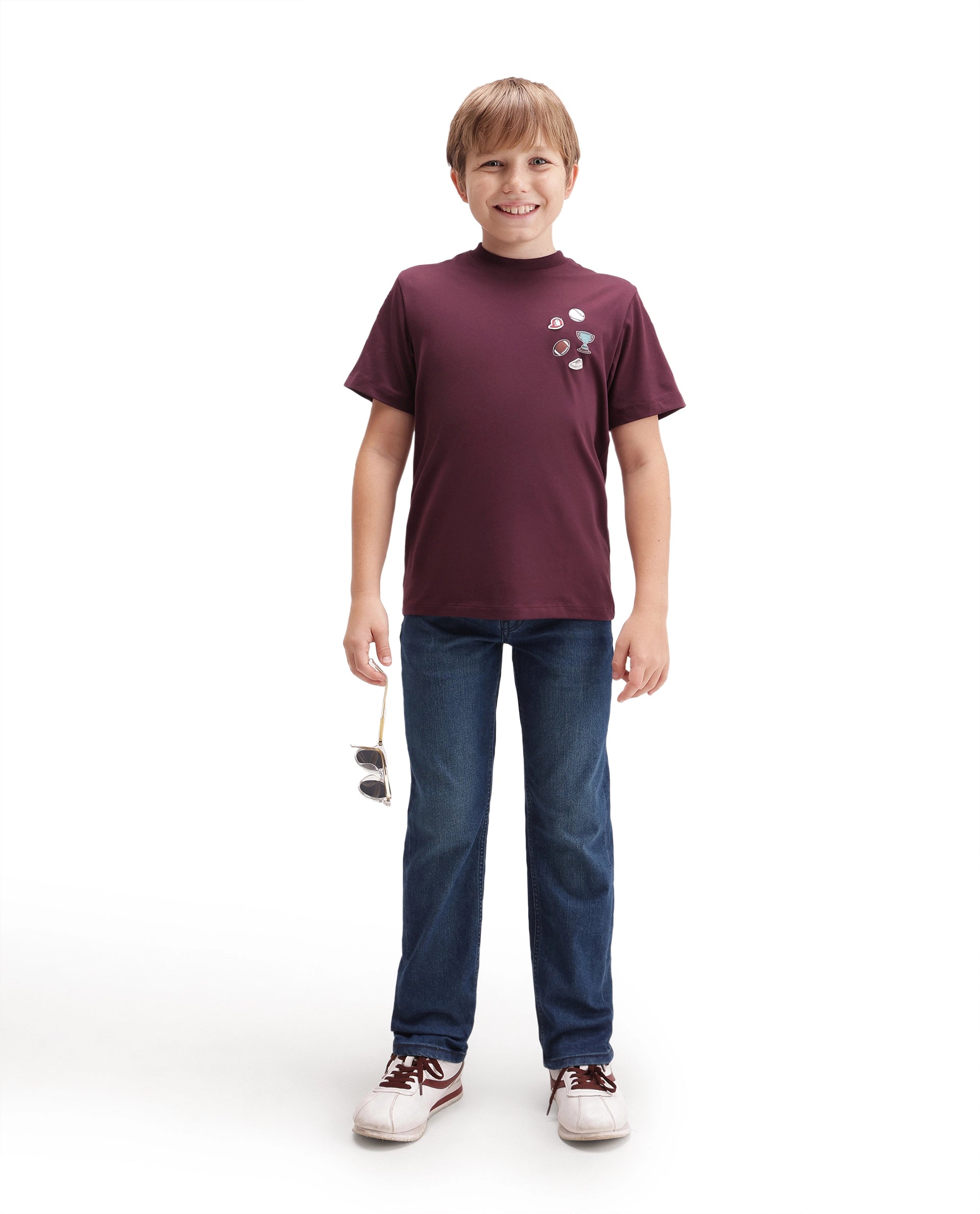 Rare Ones Kids Boun Dark Maroon Cotton Blend Fabric Pull-On Closure Regular Fit T-Shirt