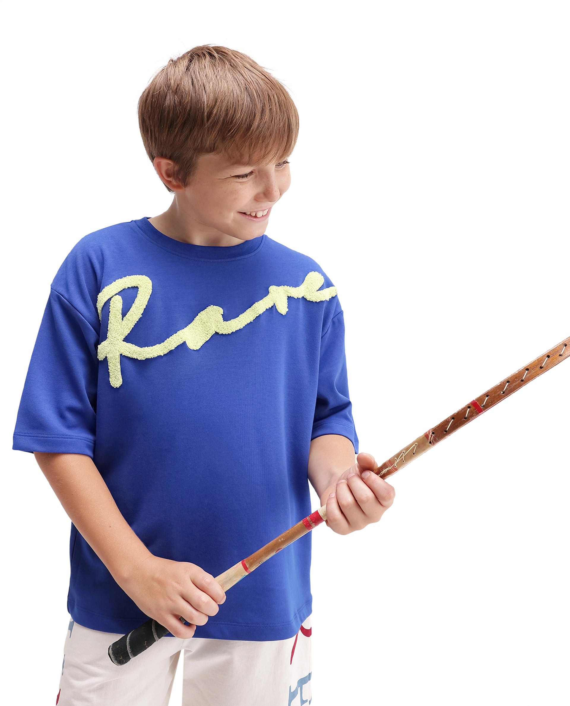 Rare Ones Kids Lero Blue Cotton Blend Fabric Pull-On Closure Oversized Fit T-Shirt