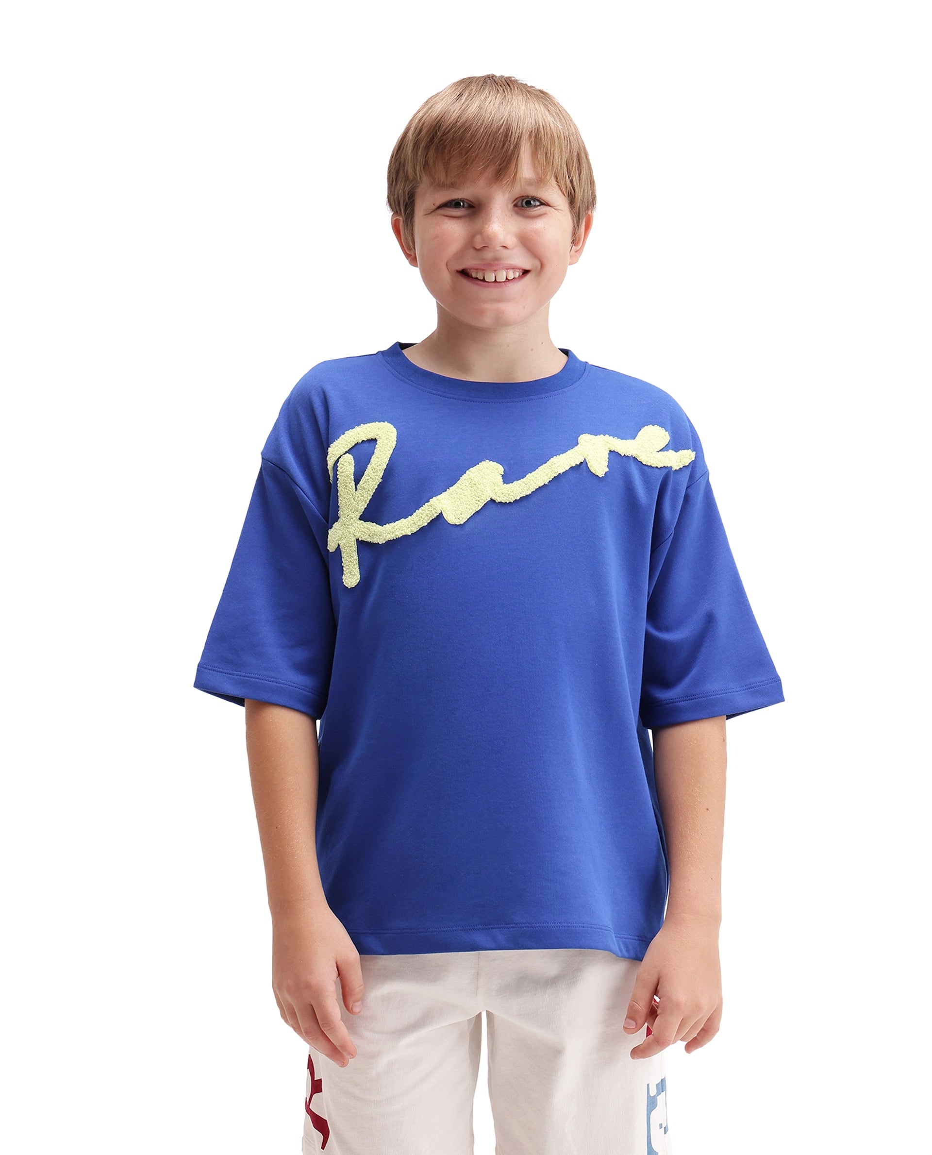 Rare Ones Kids Lero Blue Cotton Blend Fabric Pull-On Closure Oversized Fit T-Shirt