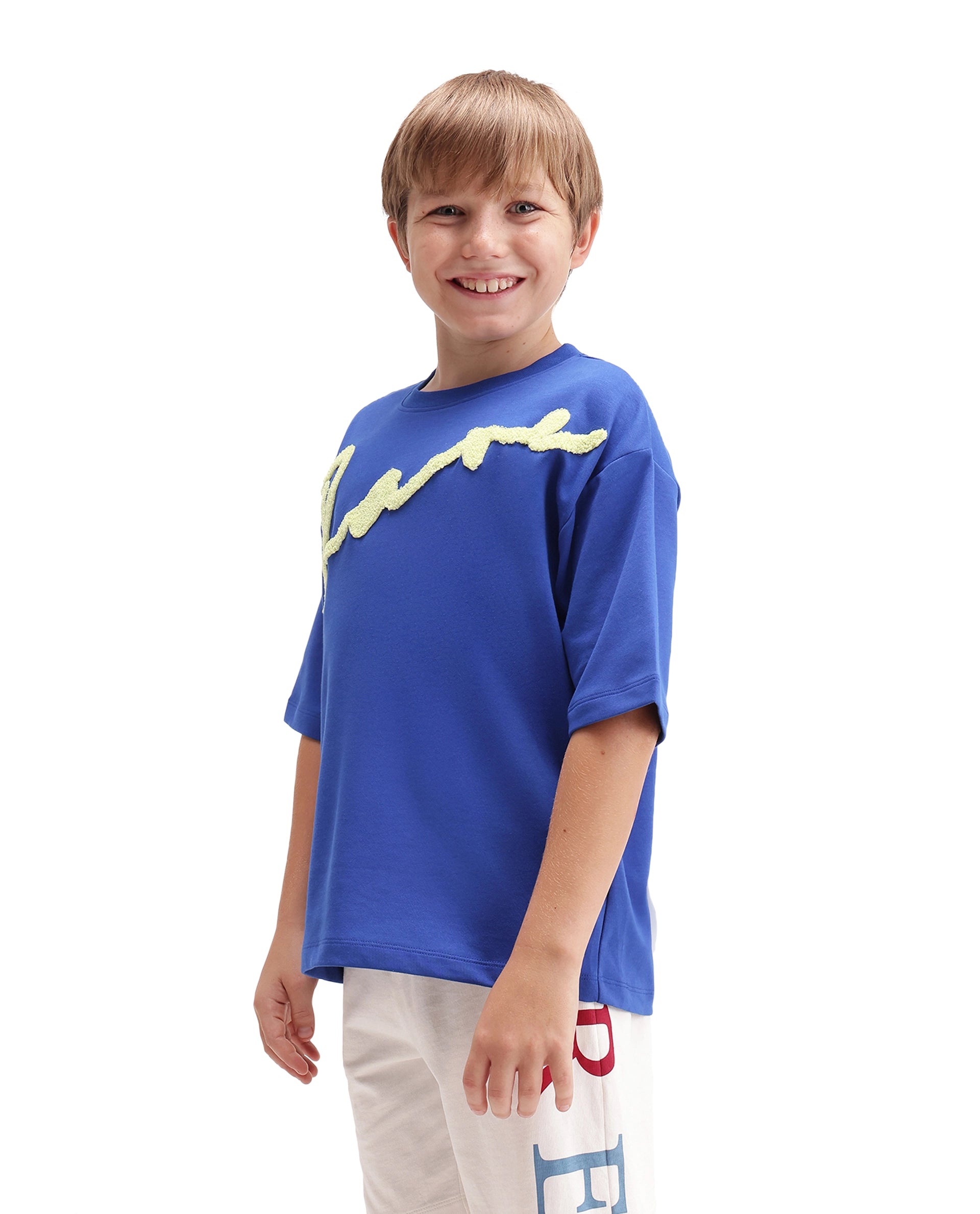 Rare Ones Kids Lero Blue Cotton Blend Fabric Pull-On Closure Oversized Fit T-Shirt