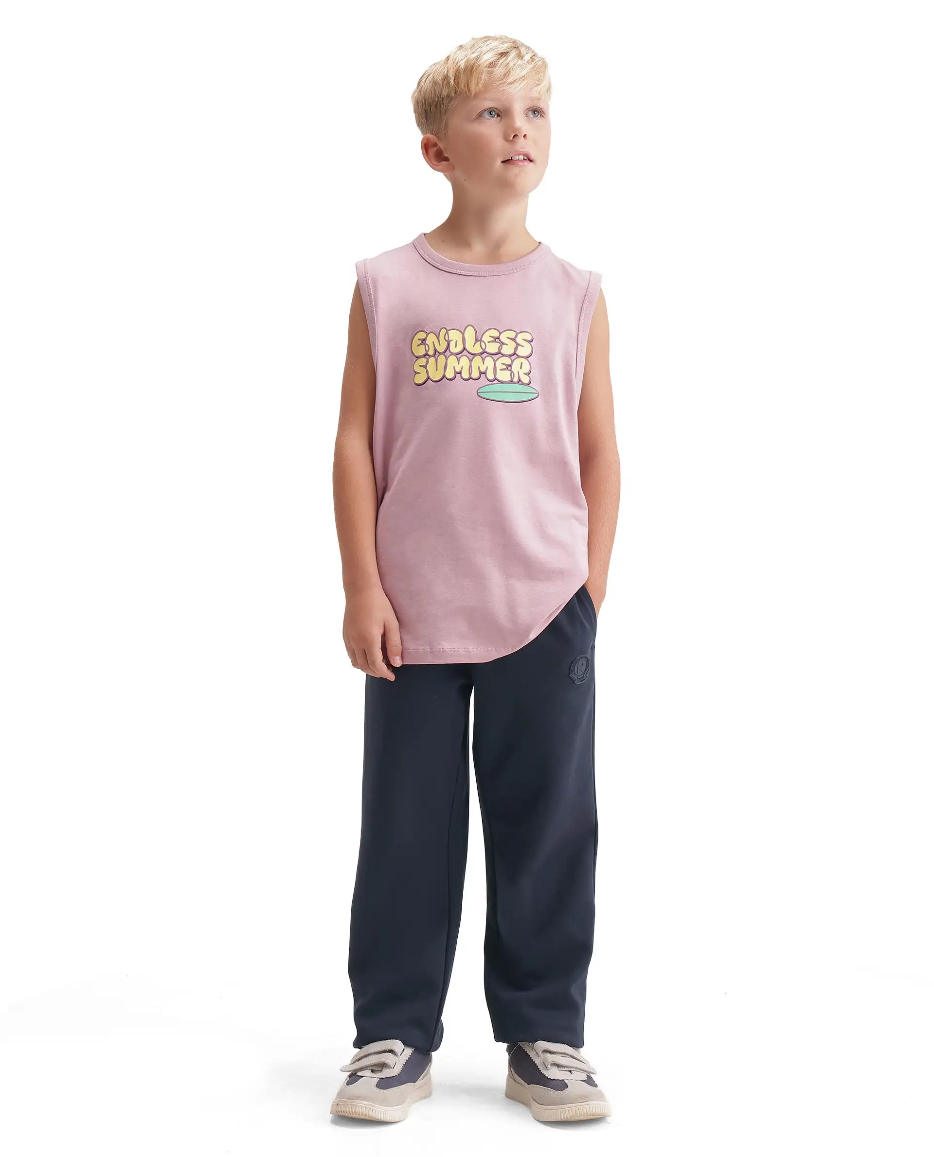 Rare Ones Kids Jose Navy Cotton Blend Fabric Drawstring Closure Regular Plain Track Pant