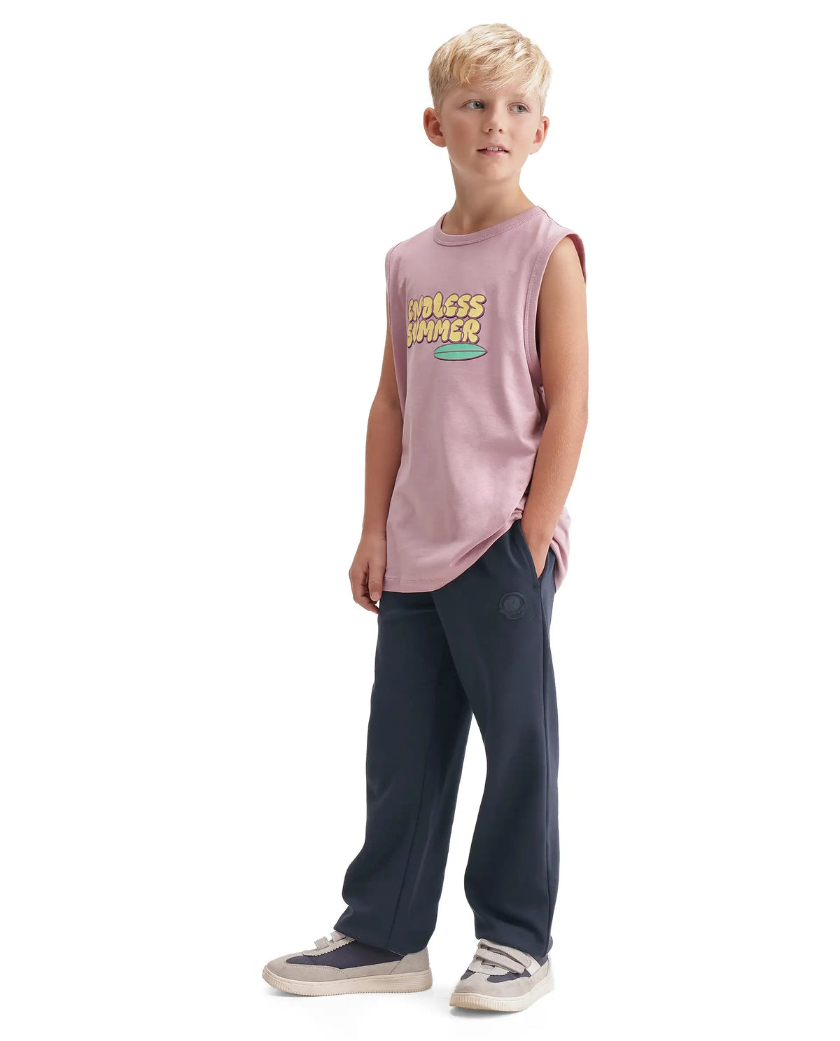 Rare Ones Kids Jose Navy Cotton Blend Fabric Drawstring Closure Regular Plain Track Pant