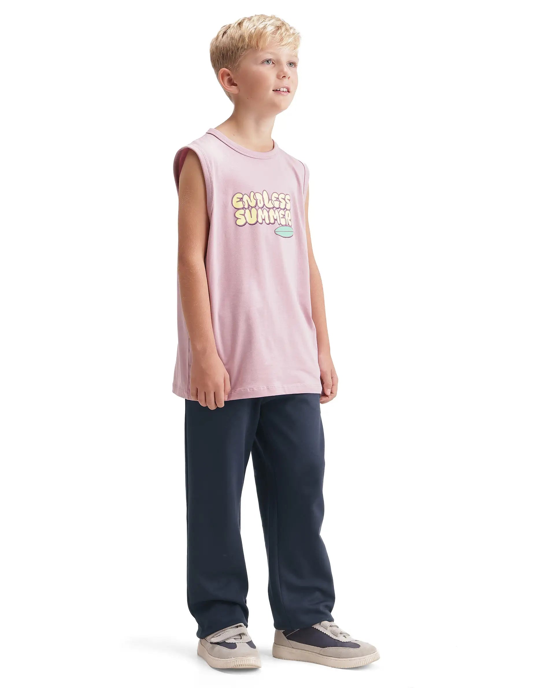 Rare Ones Kids Jose Navy Cotton Blend Fabric Drawstring Closure Regular Plain Track Pant