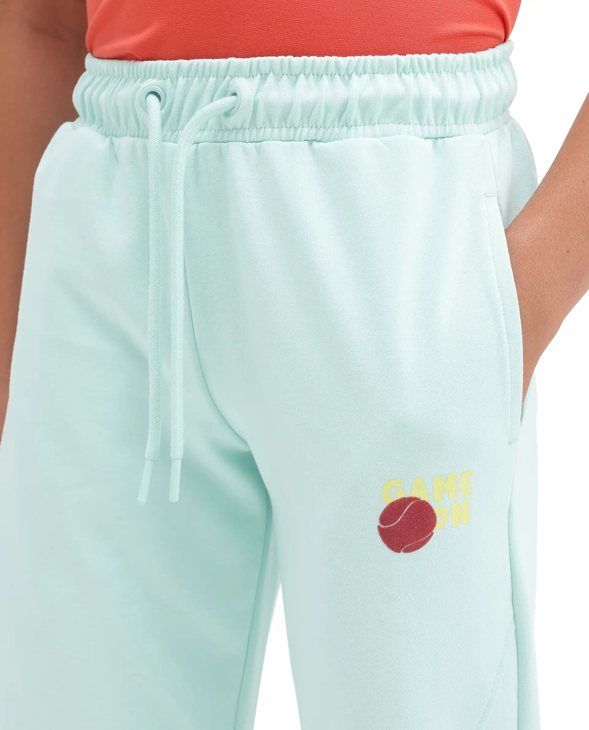Rare Ones Kids Ronda Turq Cotton Blend Fabric Drawstring Closure Carrot Plain Track Pant