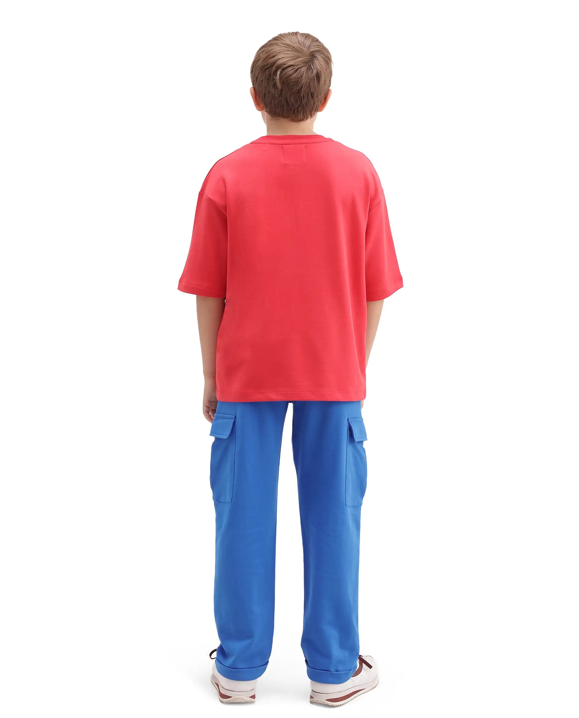 Rare Ones Kids Brody Blue Cotton Fabric Drawstring Closure Regular Plain Track Pant