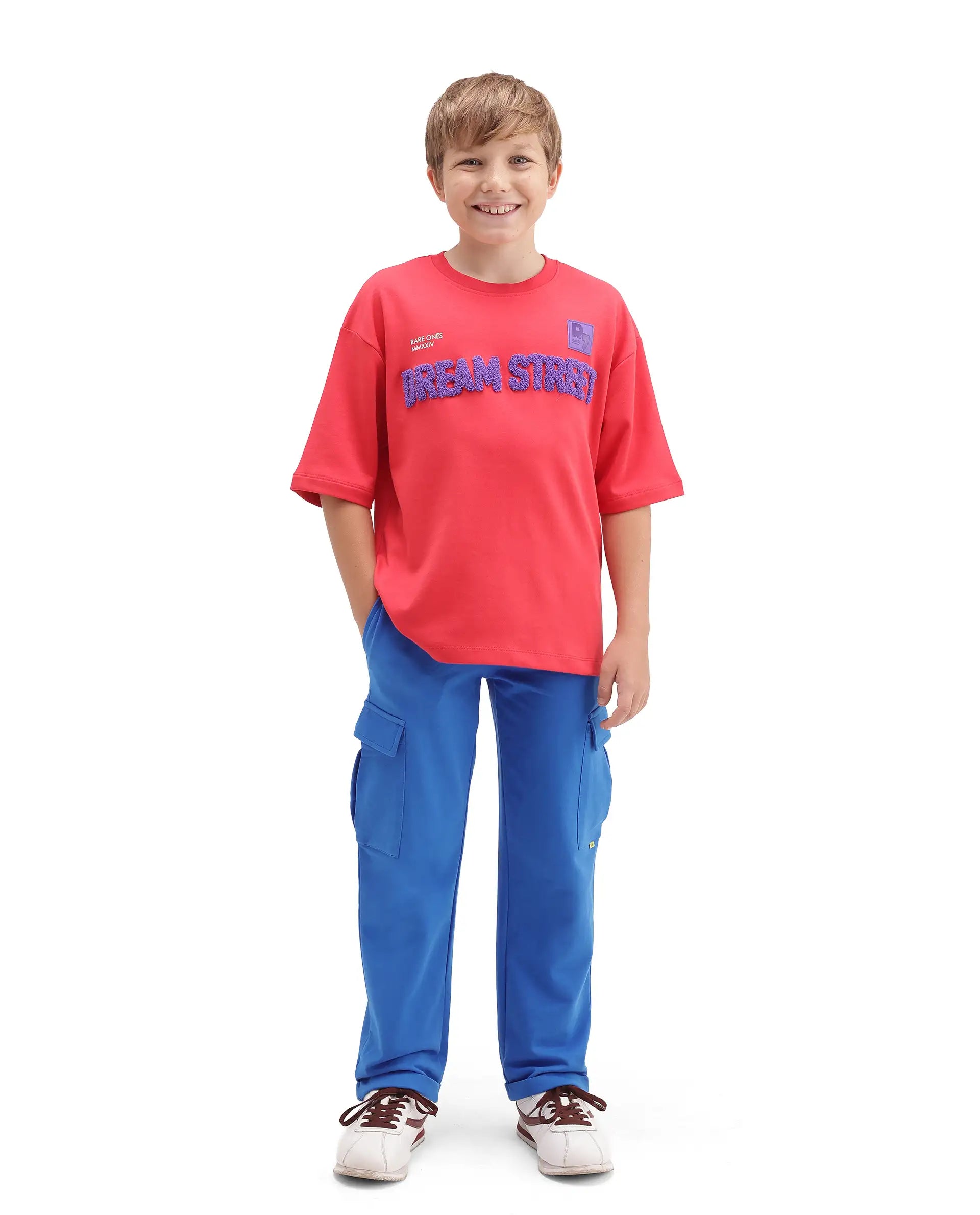 Rare Ones Kids Brody Blue Cotton Fabric Drawstring Closure Regular Plain Track Pant