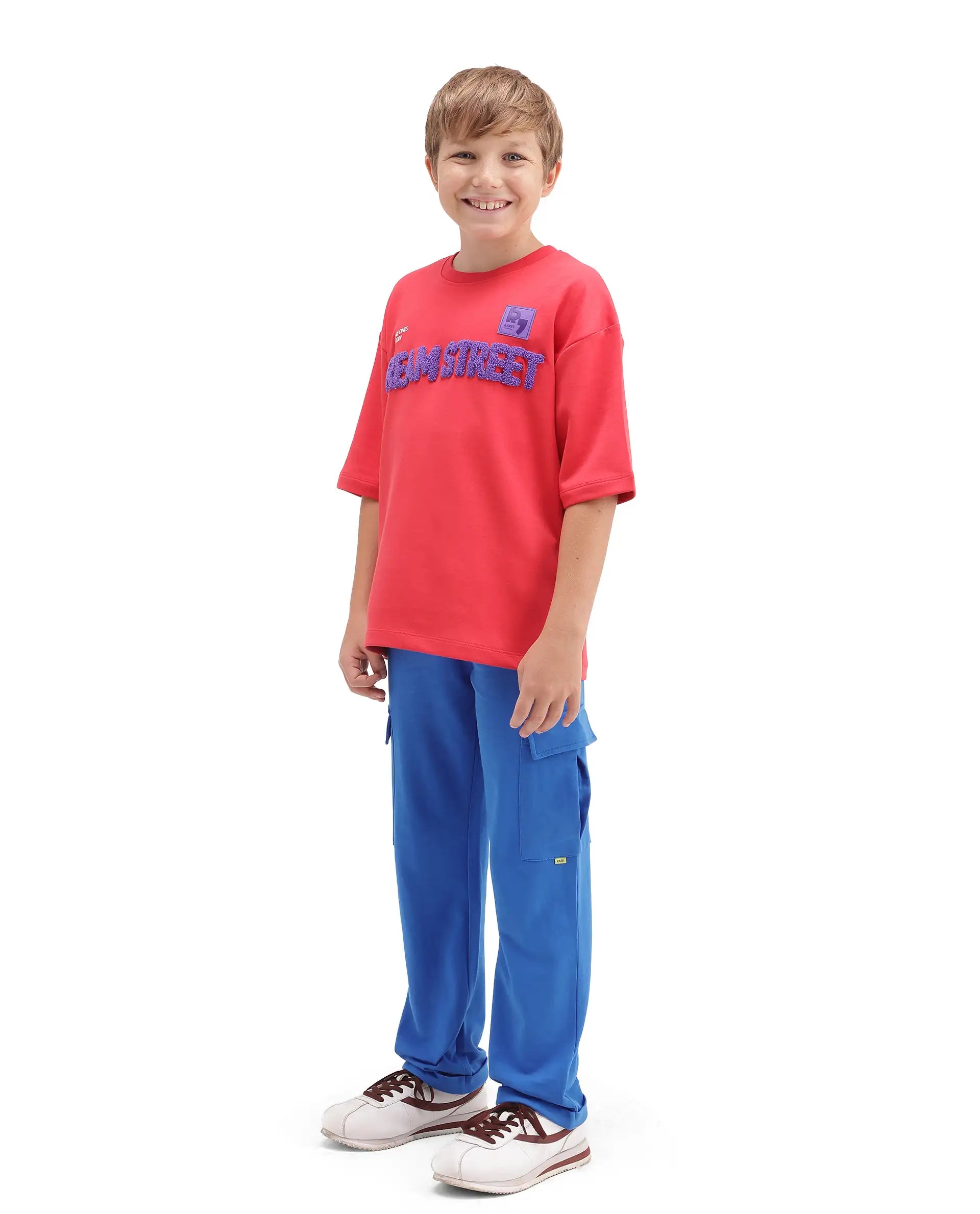 Rare Ones Kids Brody Blue Cotton Fabric Drawstring Closure Regular Plain Track Pant
