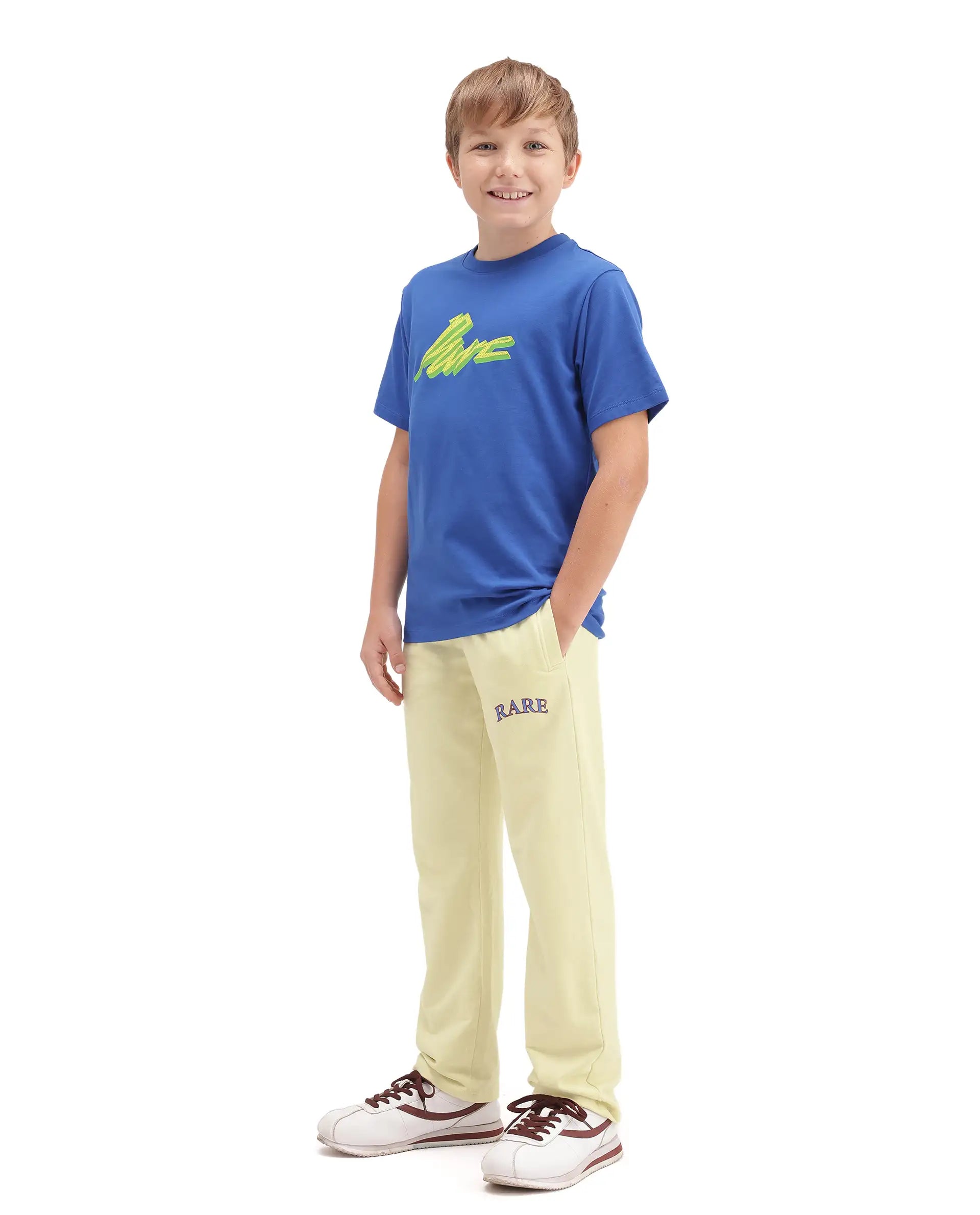 Rare Ones Kids Edgar Light Yellow Cotton Fabric Drawstring Closure Regular Plain Track Pant