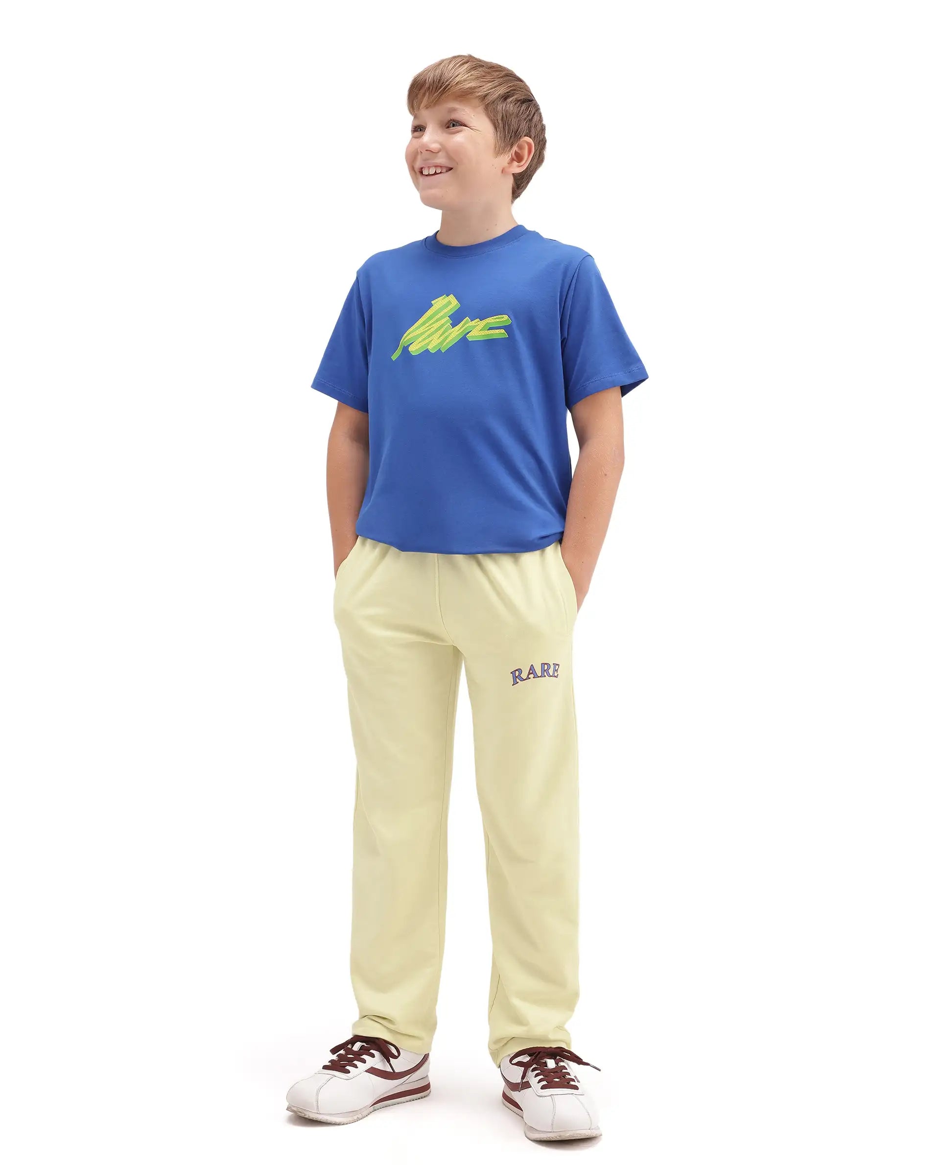 Rare Ones Kids Edgar Light Yellow Cotton Fabric Drawstring Closure Regular Plain Track Pant