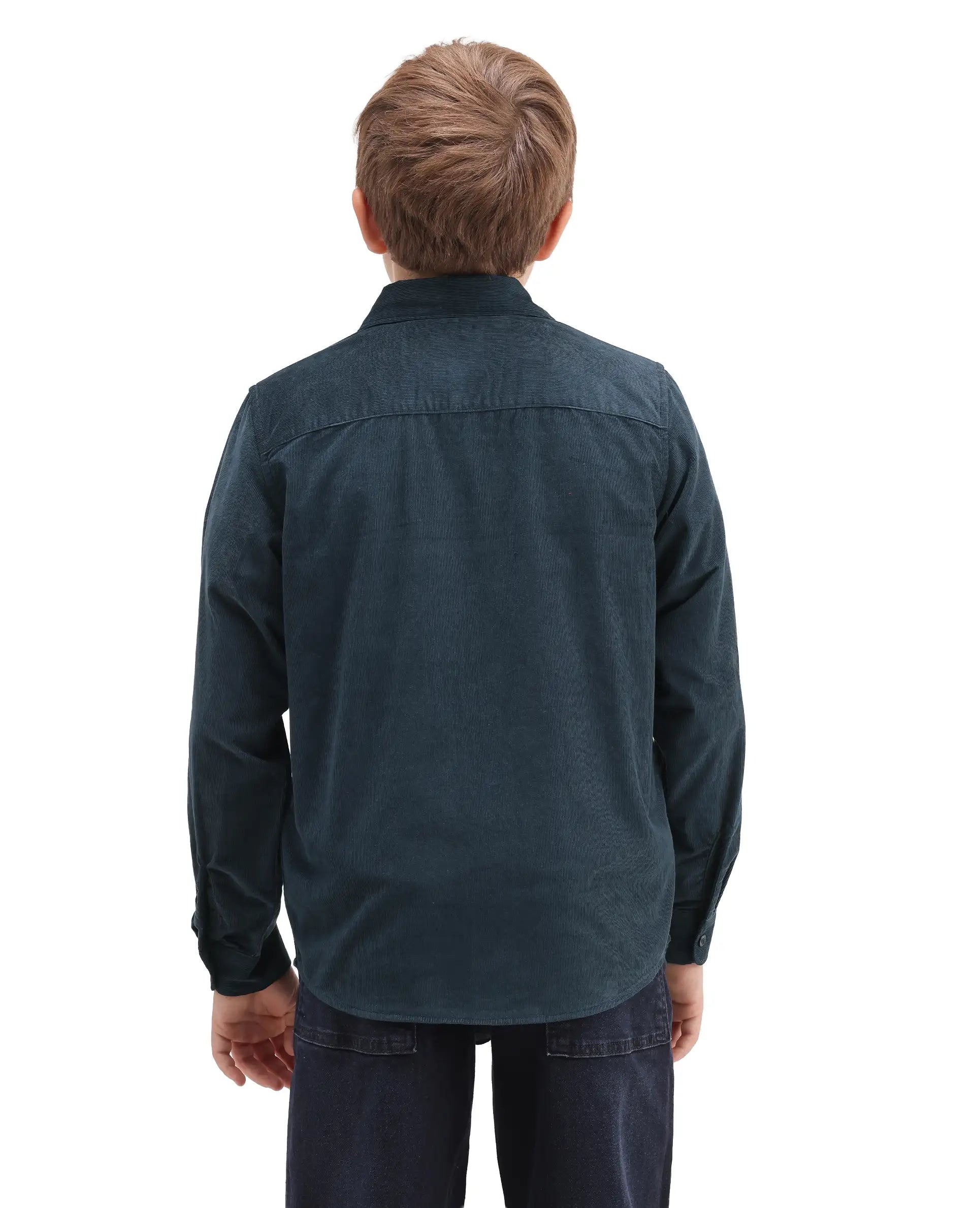 Rare Ones Kids Ceon Teal Cotton Fabric Button Closure Regular Plain Shirt