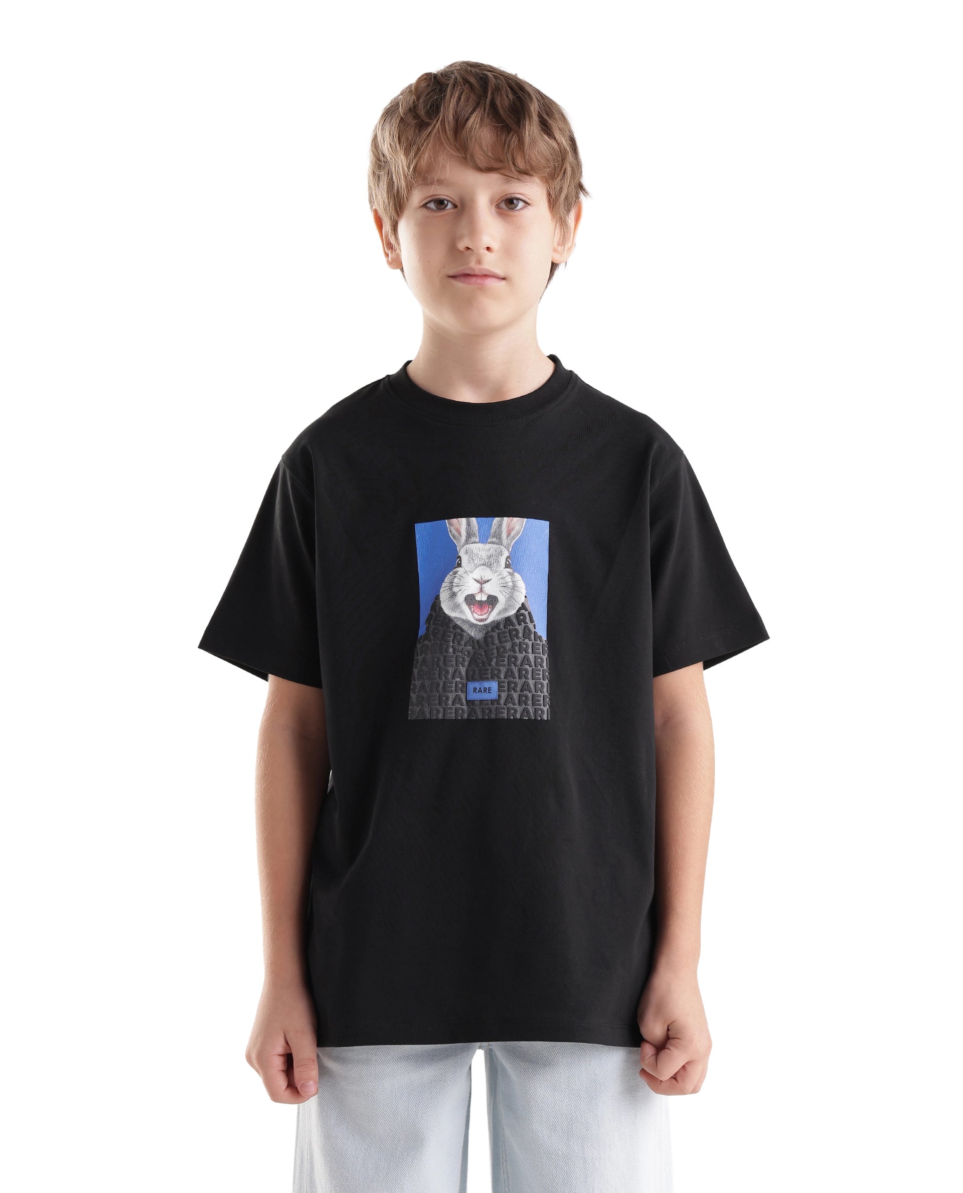Rare Ones Kids Bunt Black Cotton Blend Fabric Pull-On Closure Regular Fit Graphic Print T-Shirt
