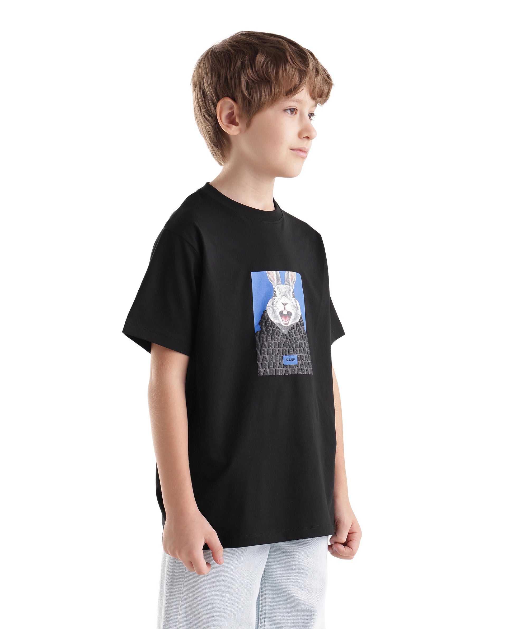 Rare Ones Kids Bunt Black Cotton Blend Fabric Pull-On Closure Regular Fit Graphic Print T-Shirt