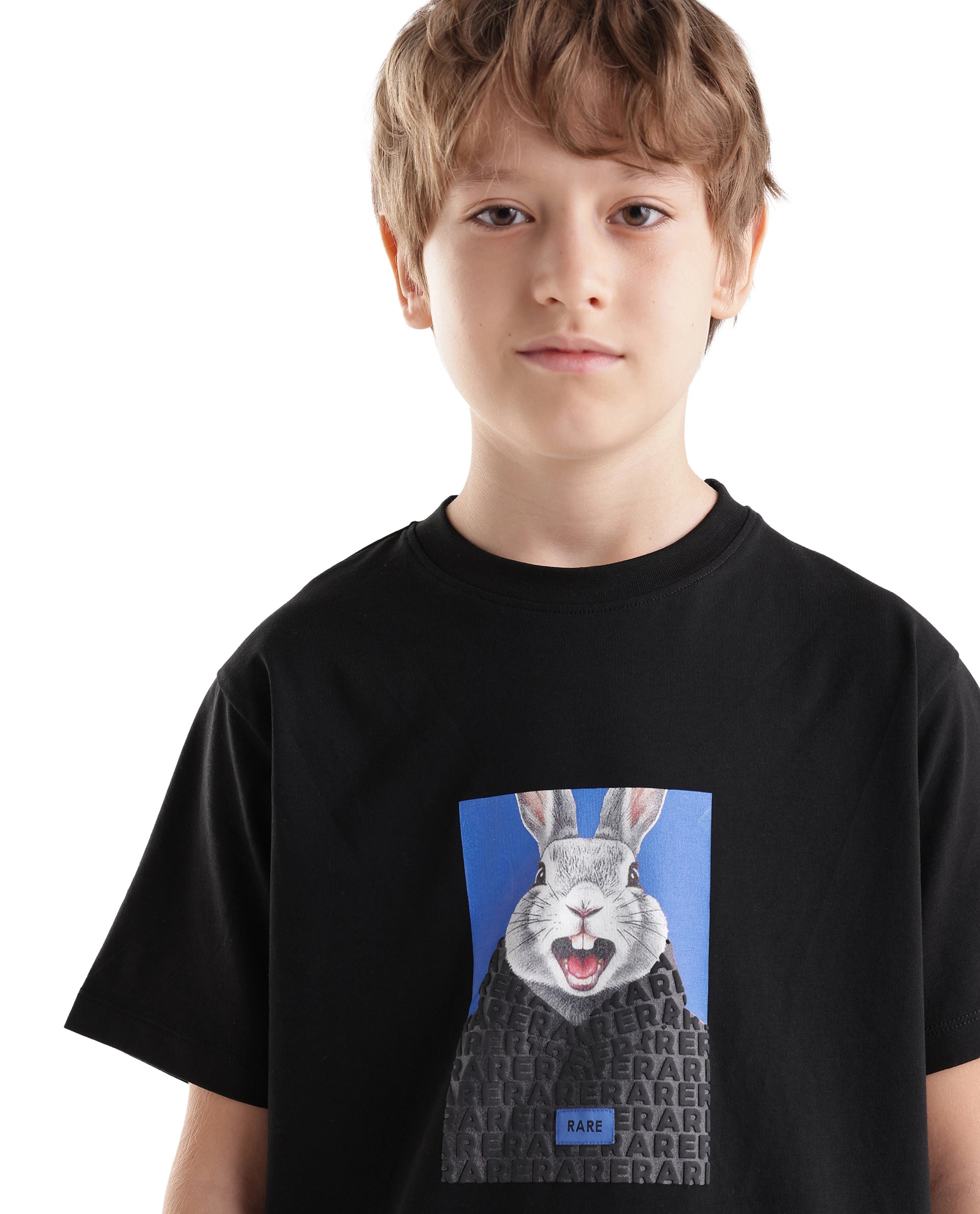 Rare Ones Kids Bunt Black Cotton Blend Fabric Pull-On Closure Regular Fit Graphic Print T-Shirt