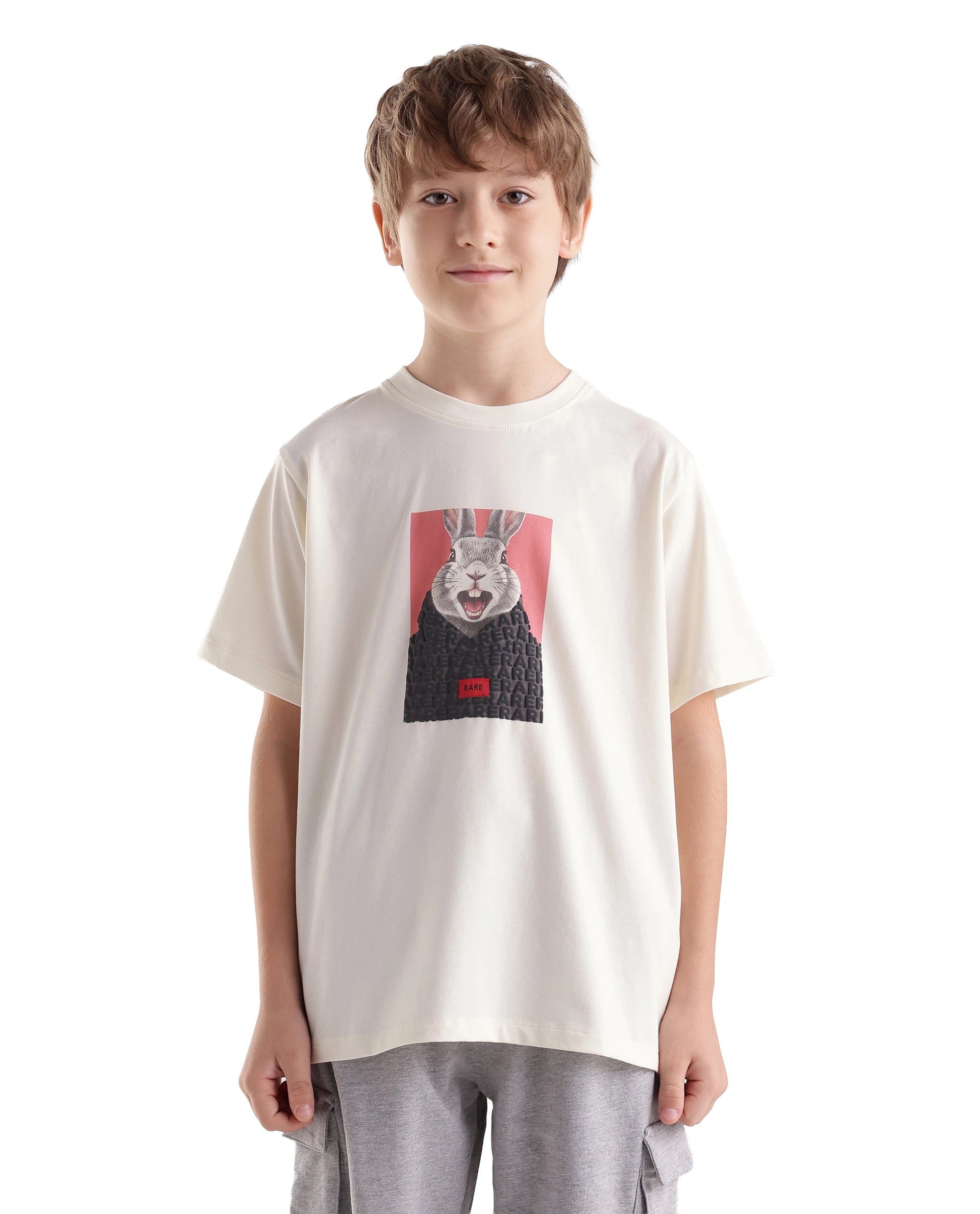 Rare Ones Kids Bunt Off White Cotton Blend Fabric Pull-On Closure Regular Fit Graphic Print T-Shirt