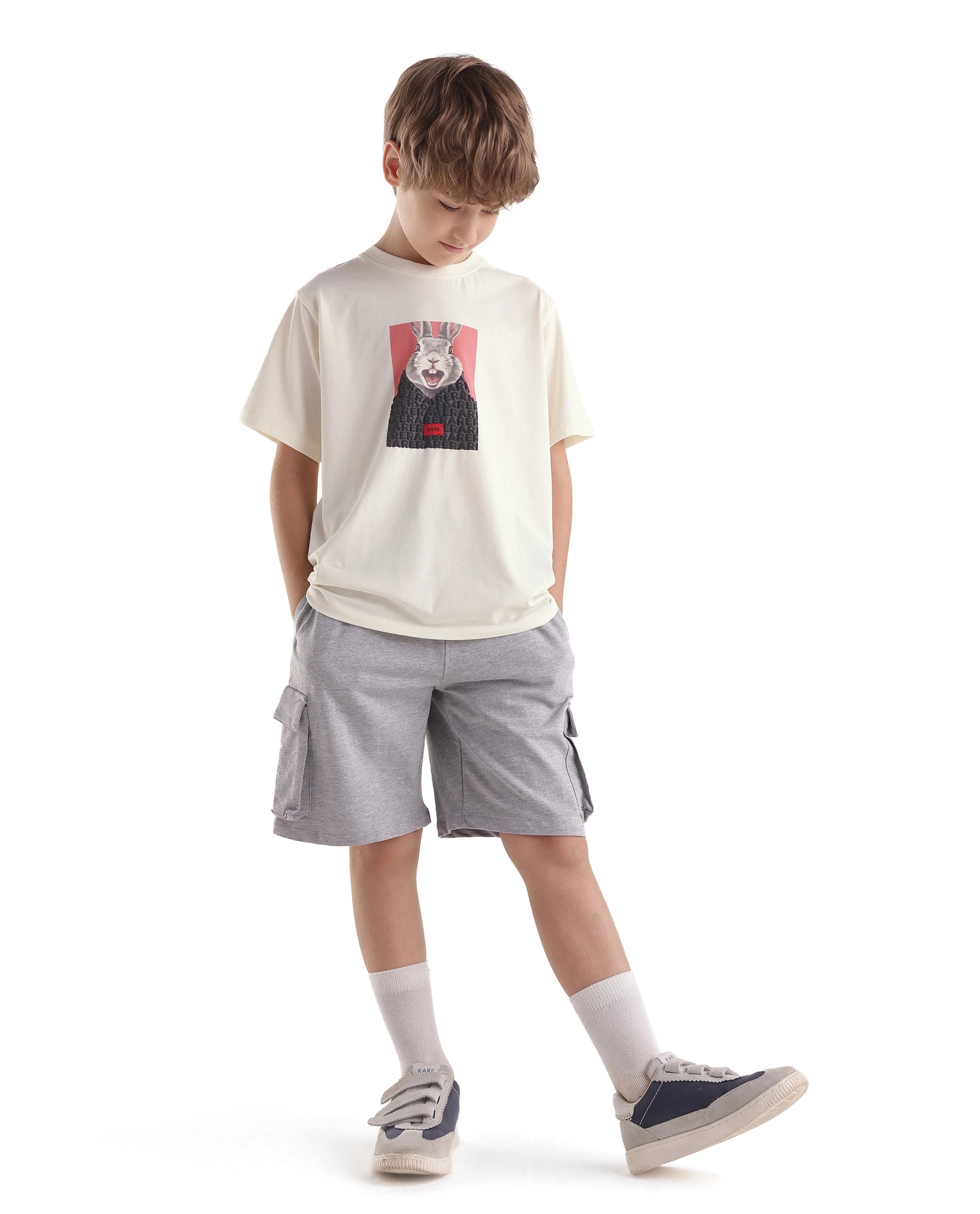 Rare Ones Kids Bunt Off White Cotton Blend Fabric Pull-On Closure Regular Fit Graphic Print T-Shirt