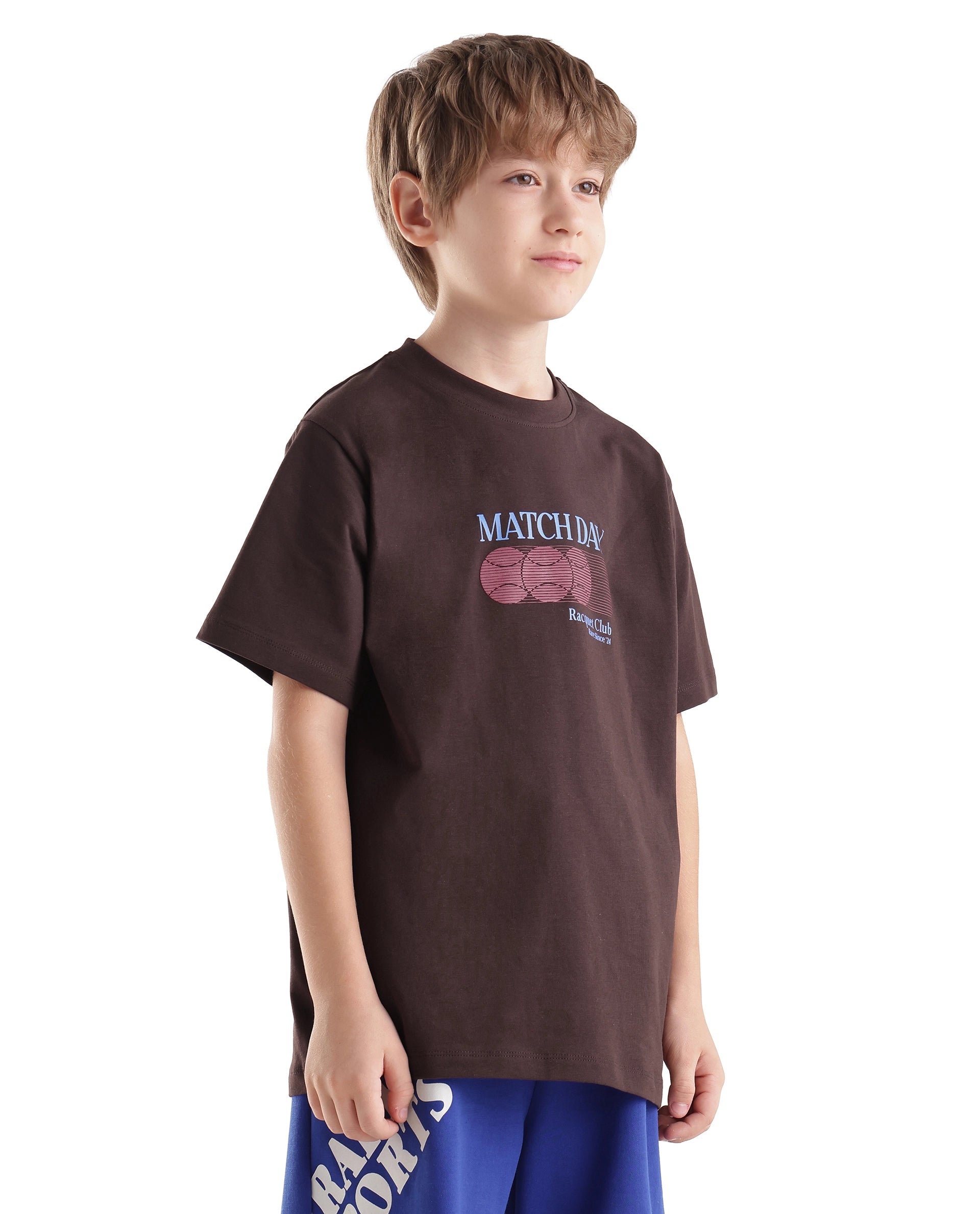 Rare Ones Kids Tega Dark Brown Cotton Blend Fabric Pull-On Closure Regular Fit Graphic Print T-Shirt