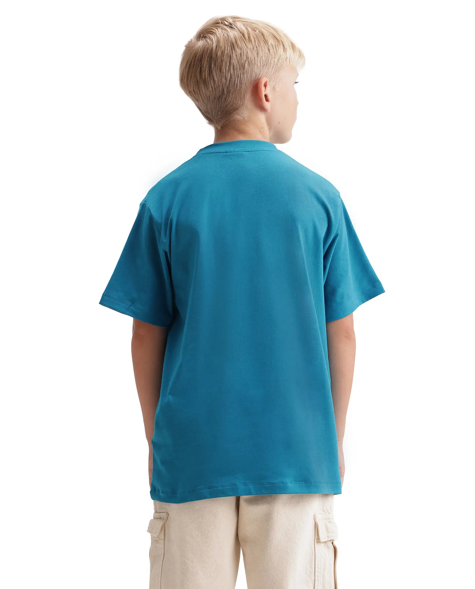 Rare Ones Kids Tega Teal Cotton Blend Fabric Pull-On Closure Regular Fit Graphic Print T-Shirt