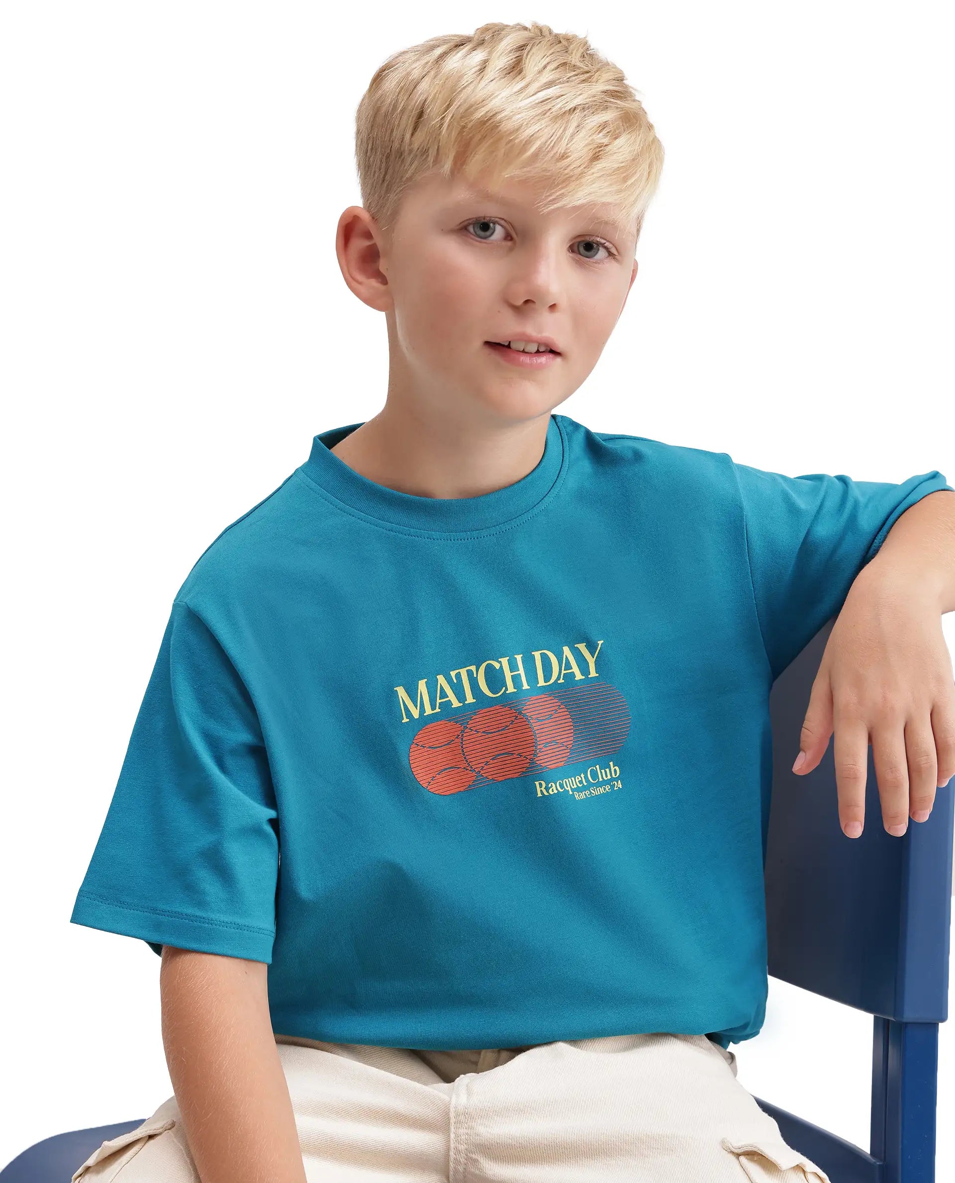 Rare Ones Kids Tega Teal Cotton Blend Fabric Pull-On Closure Regular Fit Graphic Print T-Shirt