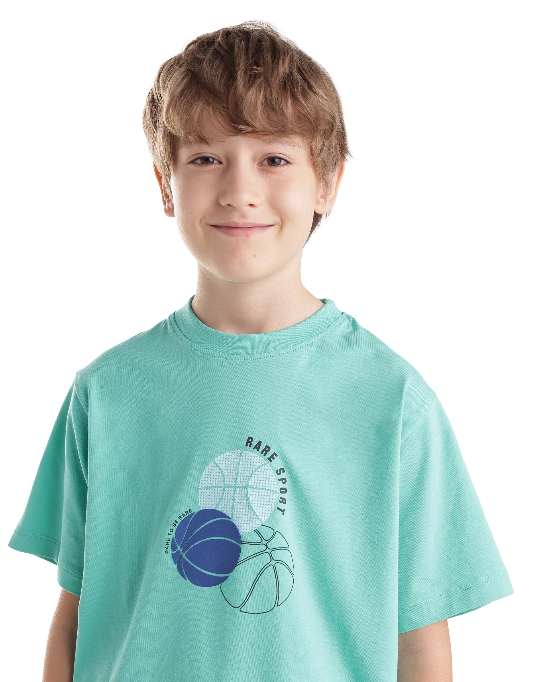 Rare Ones Kids Bask Turq Cotton Blend Fabric Pull-On Closure Regular Fit Graphic Print T-Shirt