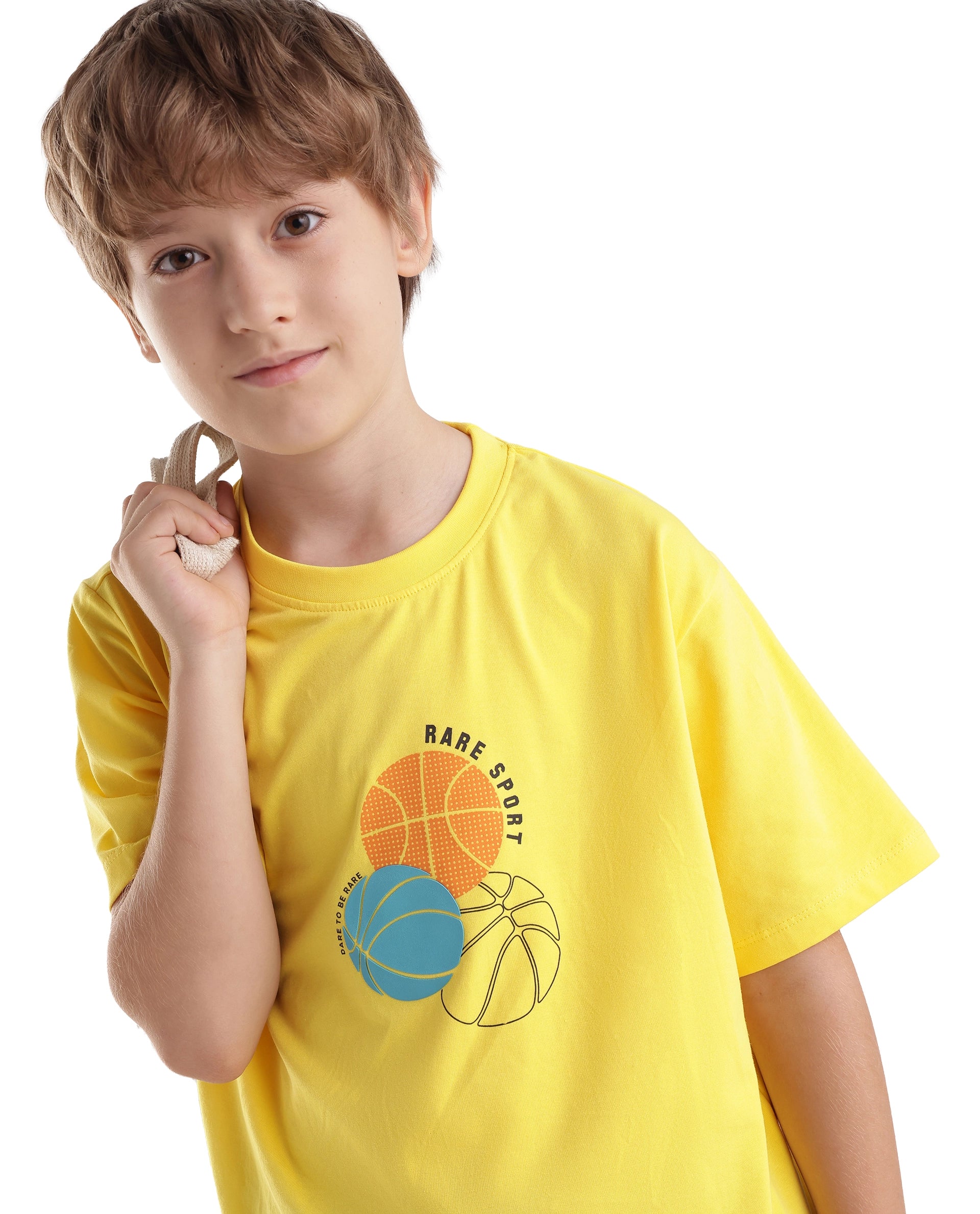 Rare Ones Kids Bask Yellow Cotton Blend Fabric Pull-On Closure Regular Fit Graphic Print T-Shirt