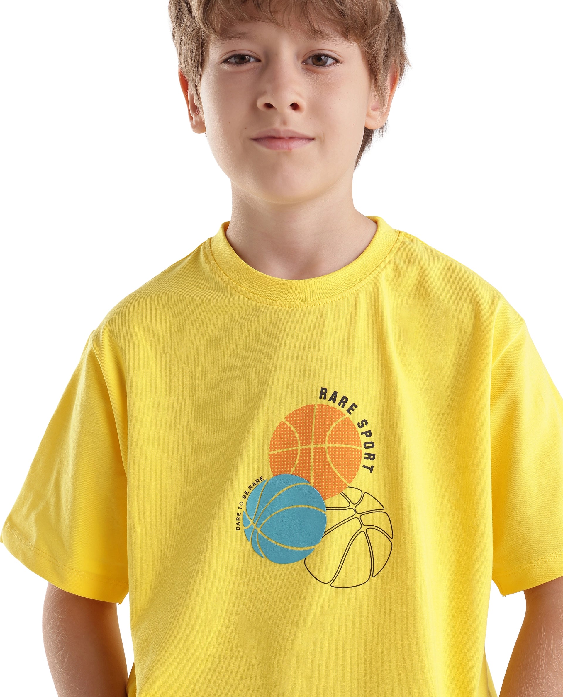Rare Ones Kids Bask Yellow Cotton Blend Fabric Pull-On Closure Regular Fit Graphic Print T-Shirt