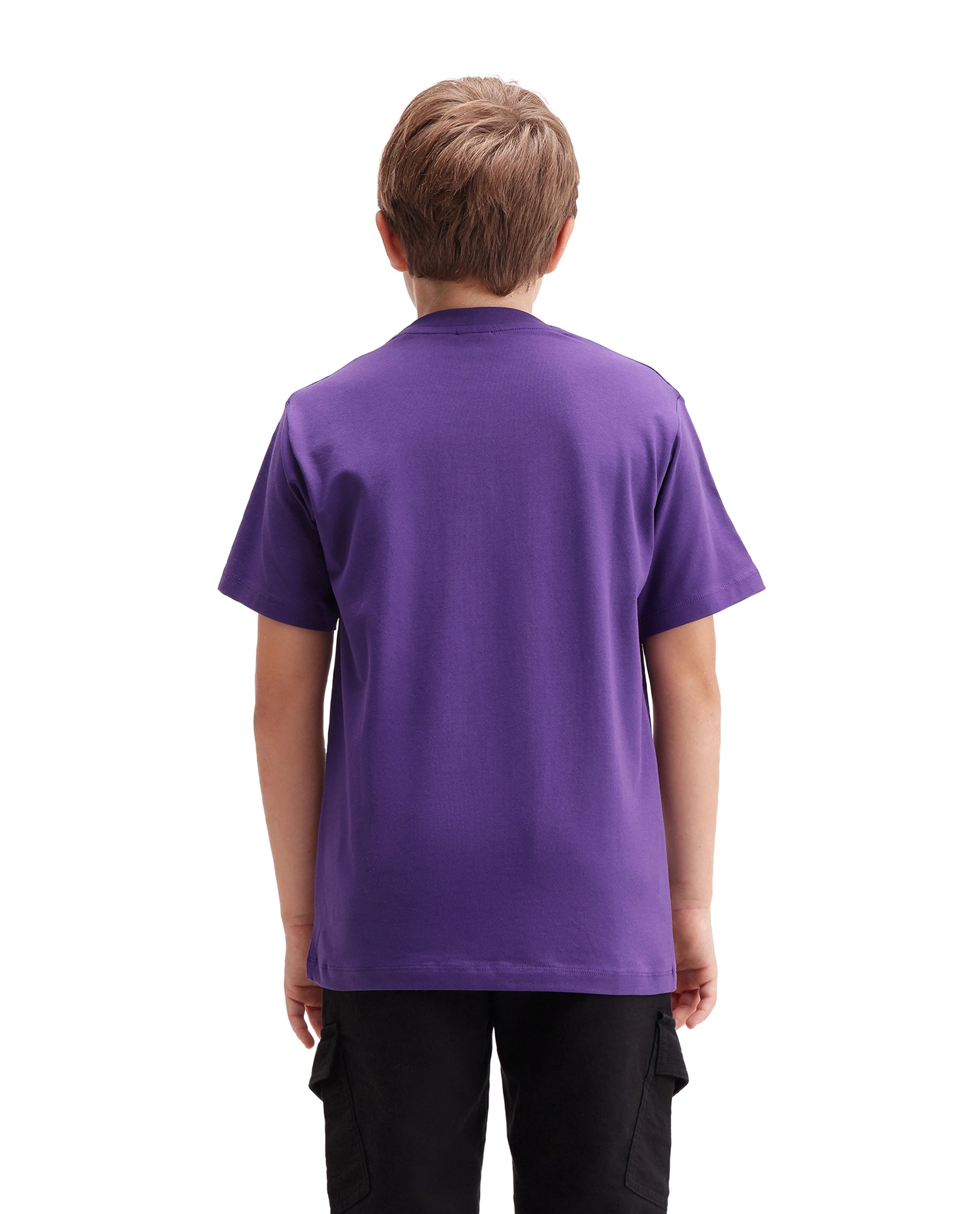 Rare Ones Kids Trace Dark Purple Cotton Blend Fabric Pull-On Closure Regular Fit Graphic Print T-Shirt