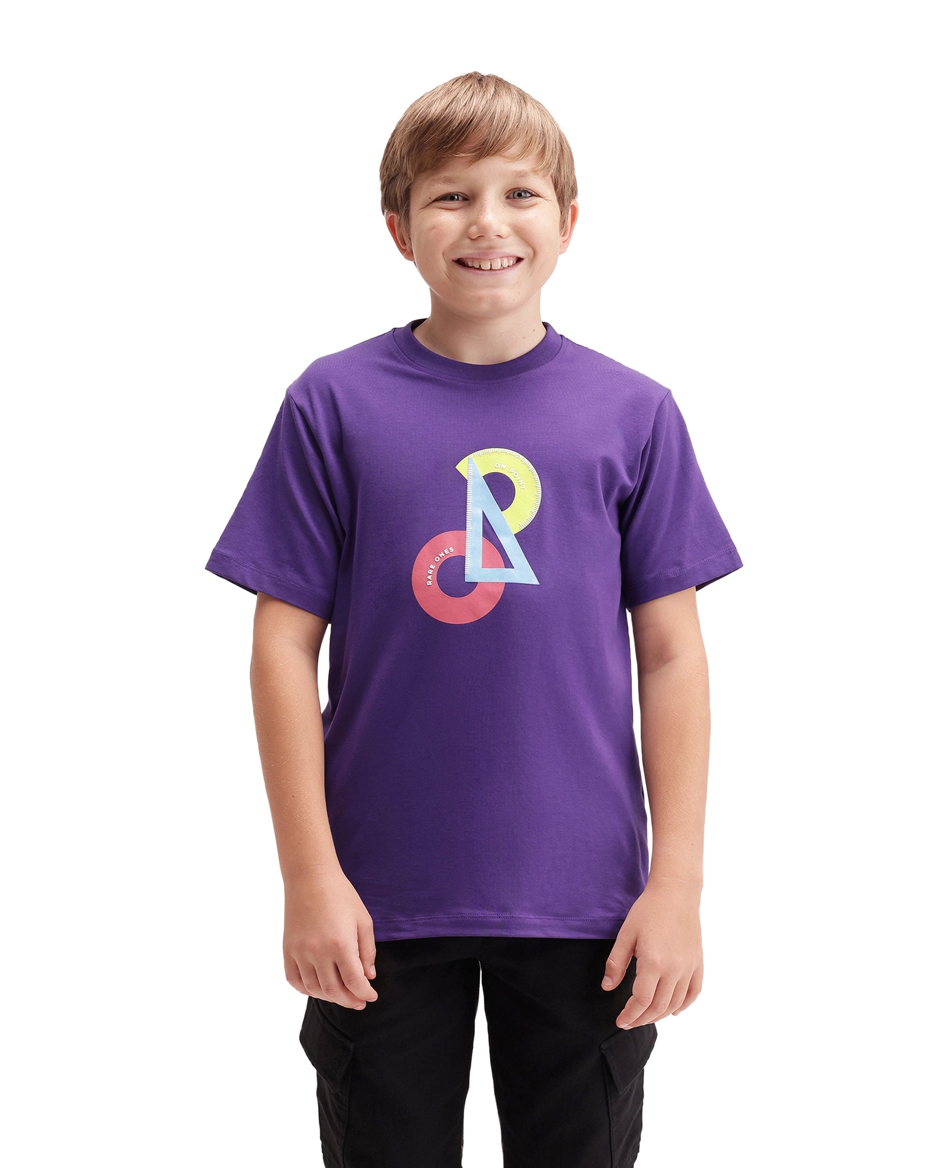Rare Ones Kids Trace Dark Purple Cotton Blend Fabric Pull-On Closure Regular Fit Graphic Print T-Shirt