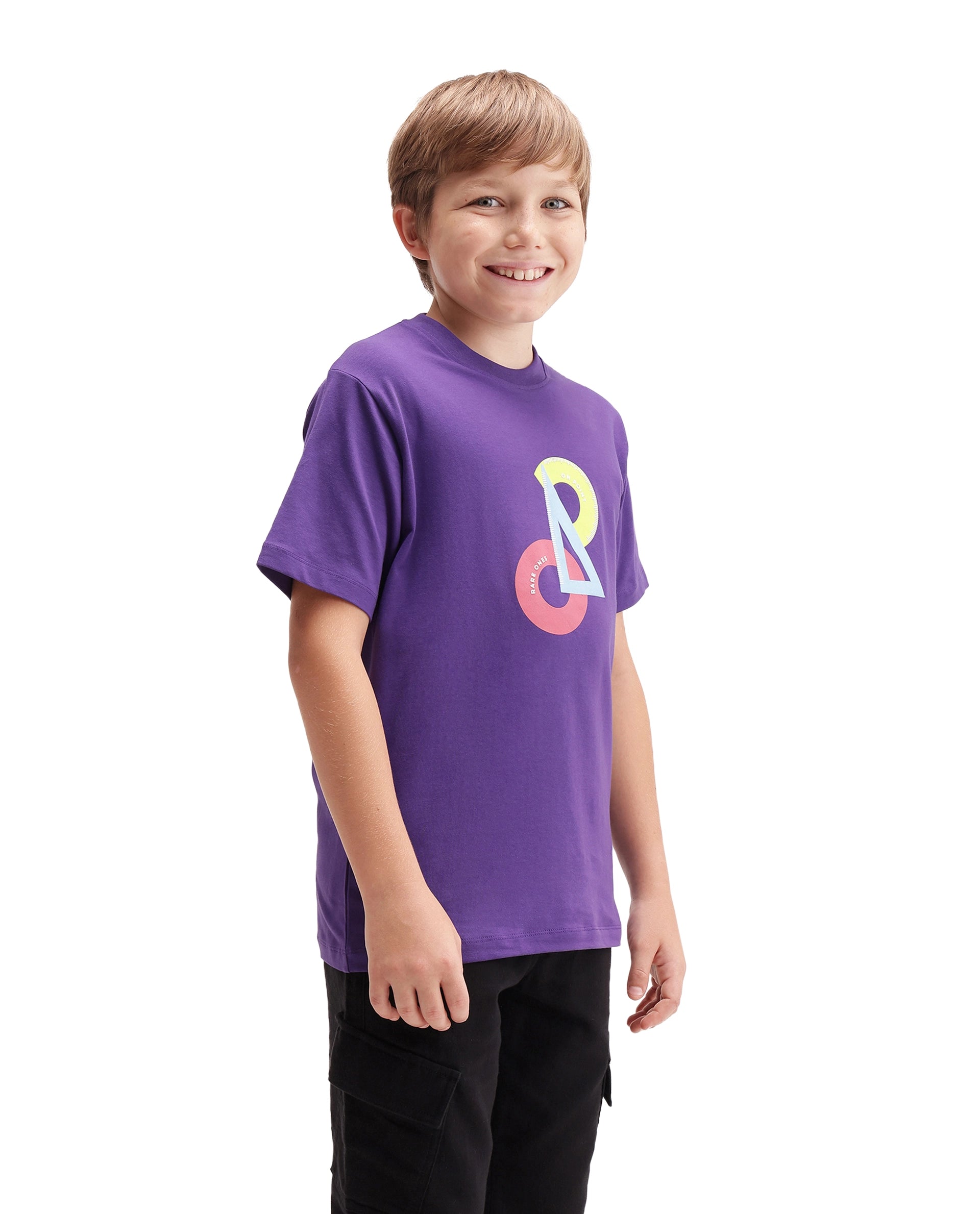 Rare Ones Kids Trace Dark Purple Cotton Blend Fabric Pull-On Closure Regular Fit Graphic Print T-Shirt