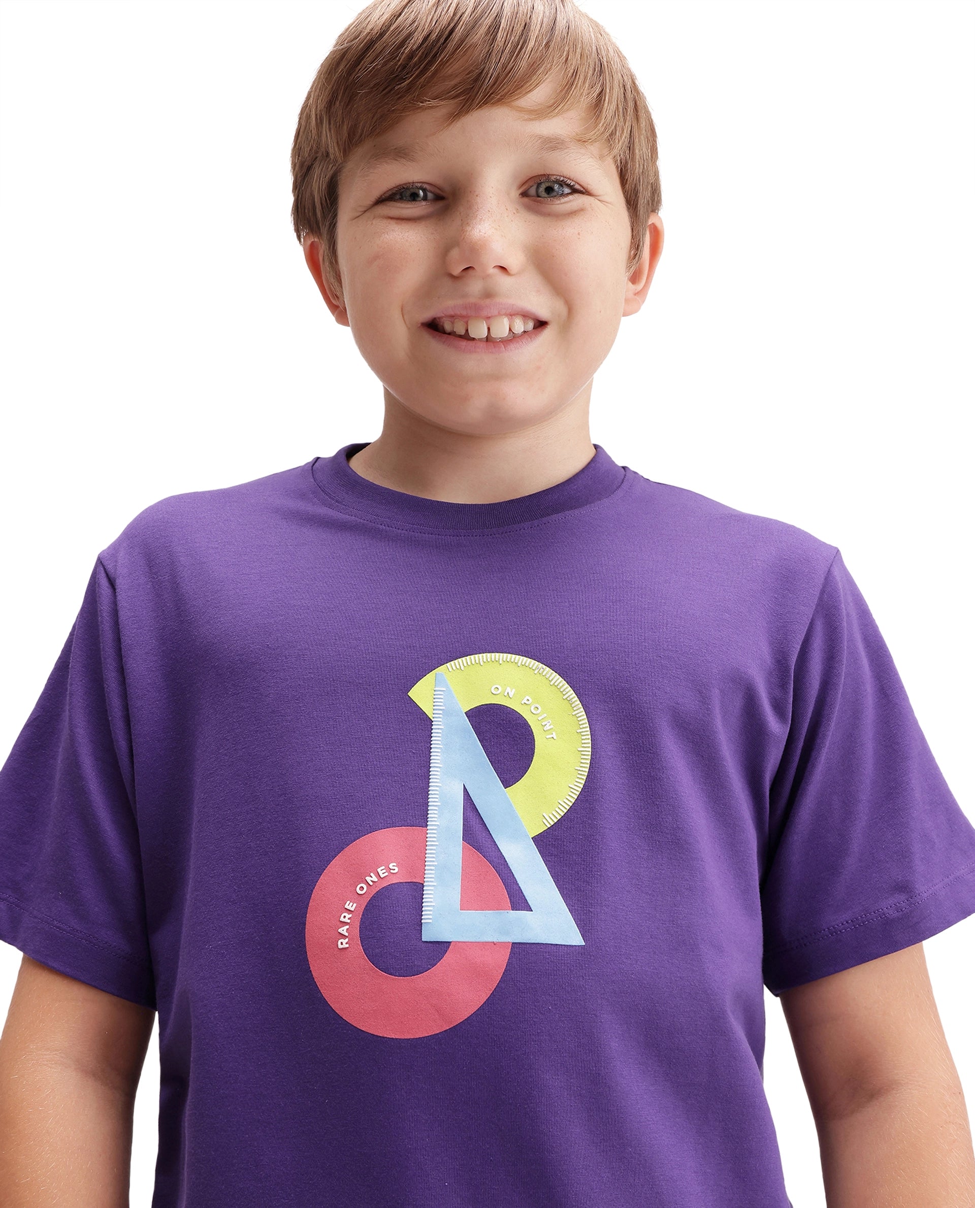 Rare Ones Kids Trace Dark Purple Cotton Blend Fabric Pull-On Closure Regular Fit Graphic Print T-Shirt