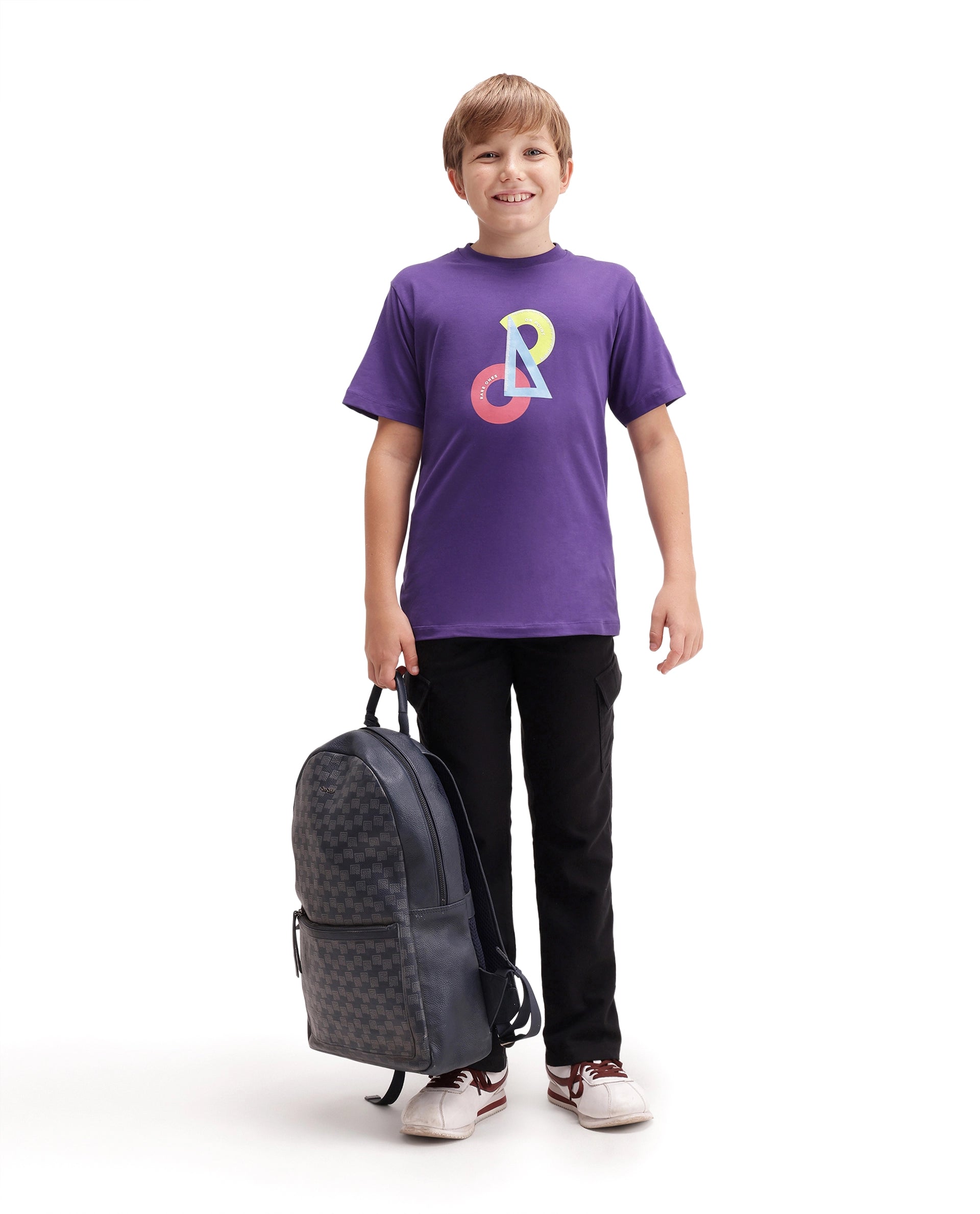 Rare Ones Kids Trace Dark Purple Cotton Blend Fabric Pull-On Closure Regular Fit Graphic Print T-Shirt