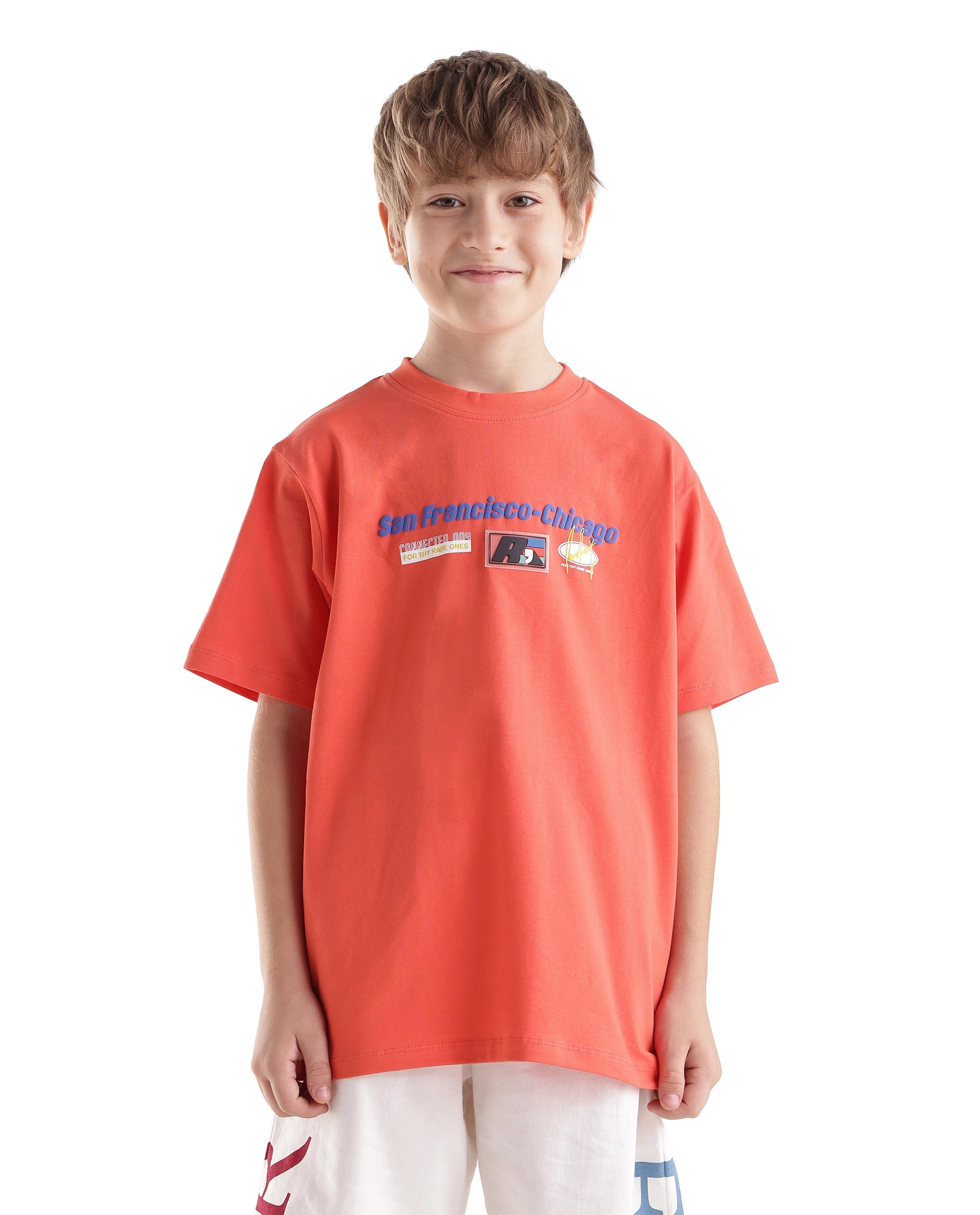 Rare Ones Kids Fran Orange Cotton Blend Fabric Pull-On Closure Regular Fit Graphic Print T-Shirt