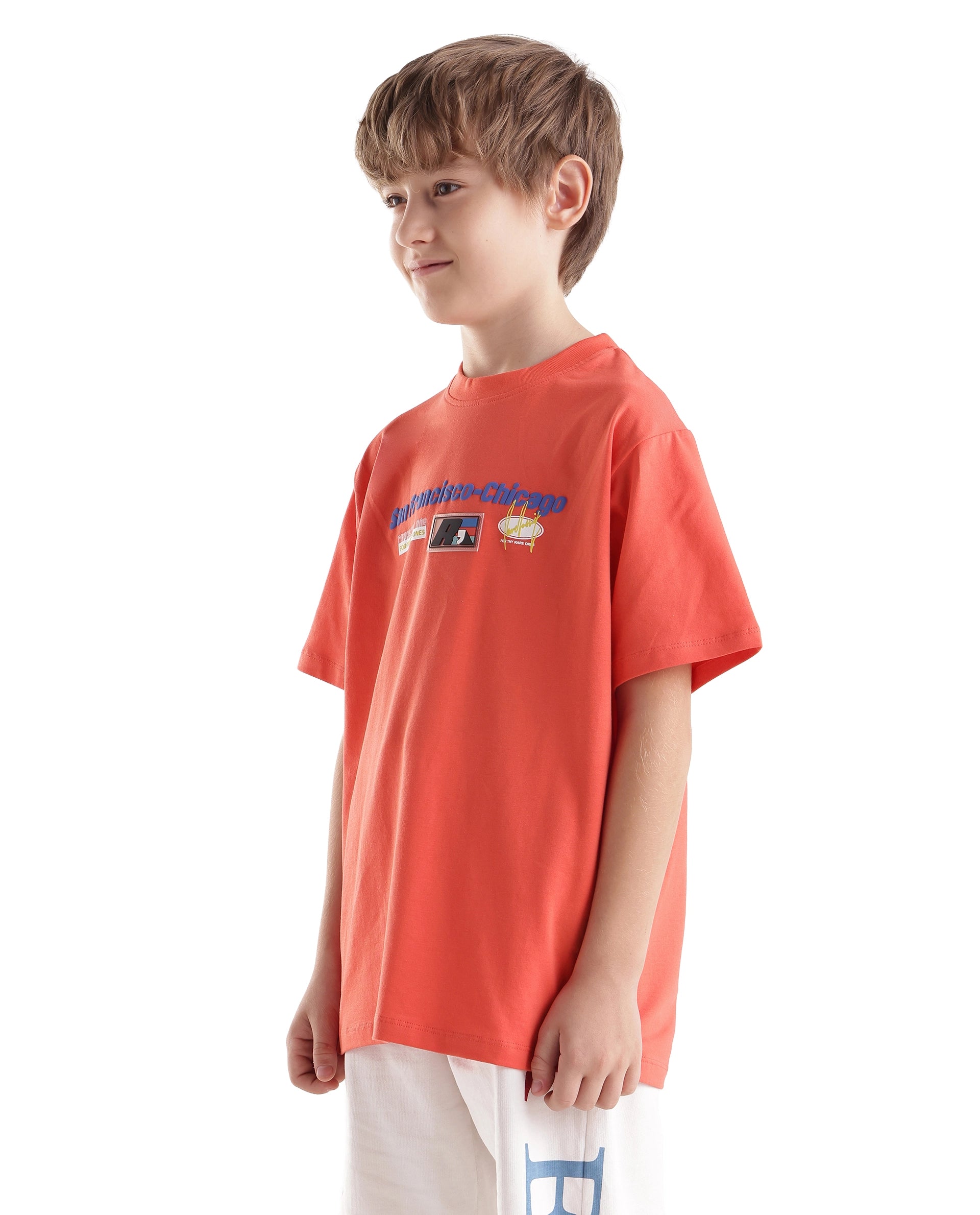 Rare Ones Kids Fran Orange Cotton Blend Fabric Pull-On Closure Regular Fit Graphic Print T-Shirt