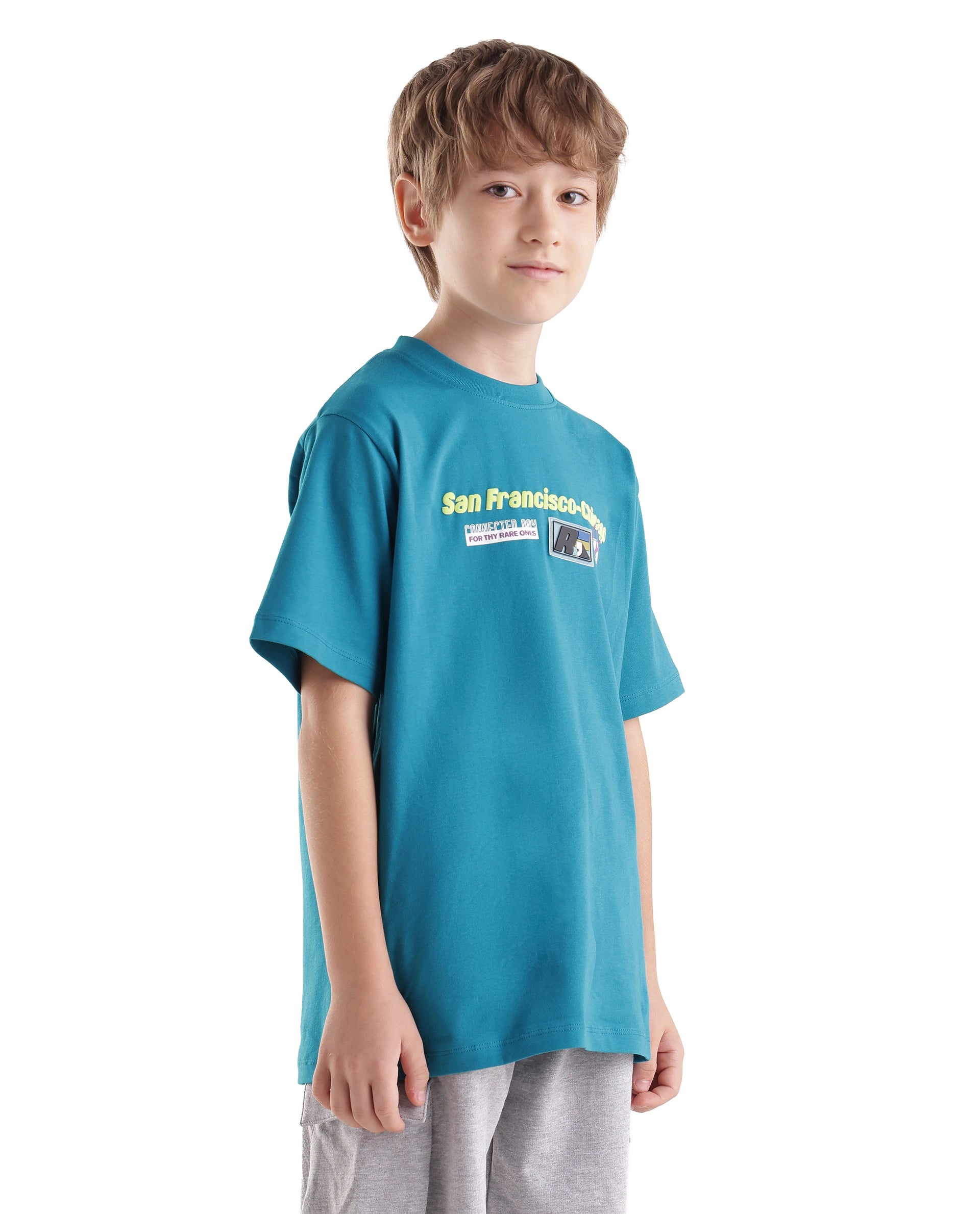 Rare Ones Kids Fran Teal Cotton Blend Fabric Pull-On Closure Regular Fit Graphic Print T-Shirt