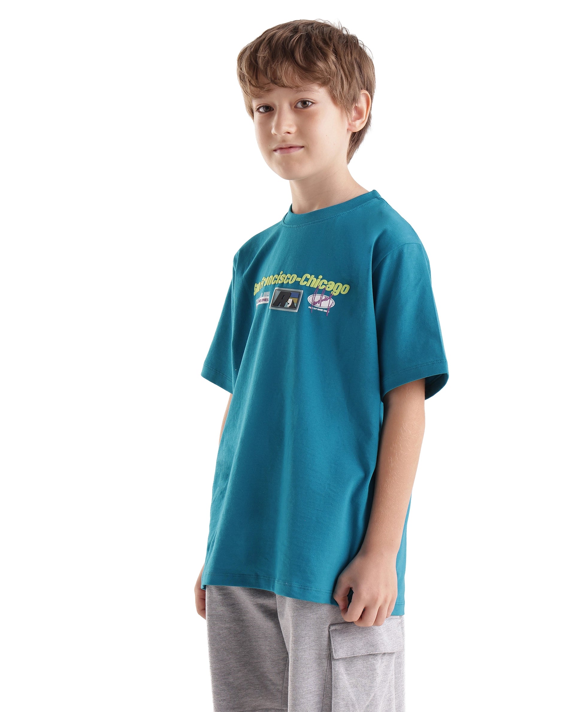 Rare Ones Kids Fran Teal Cotton Blend Fabric Pull-On Closure Regular Fit Graphic Print T-Shirt