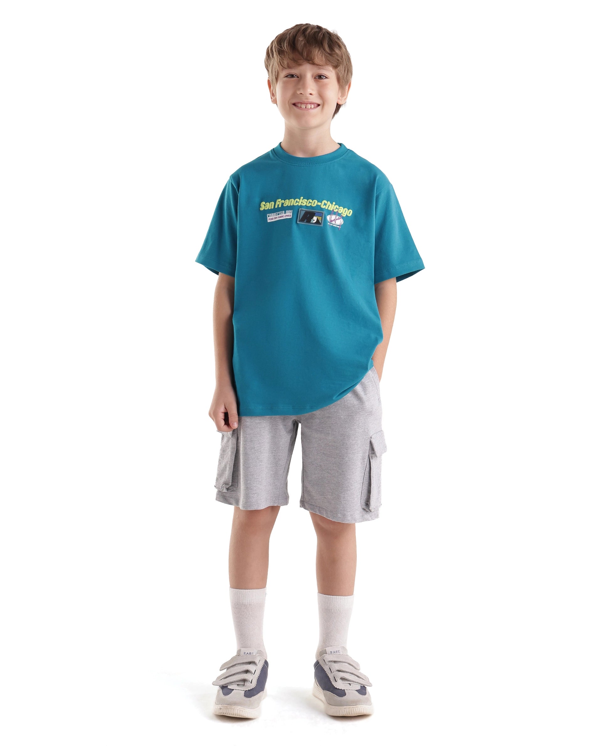 Rare Ones Kids Fran Teal Cotton Blend Fabric Pull-On Closure Regular Fit Graphic Print T-Shirt