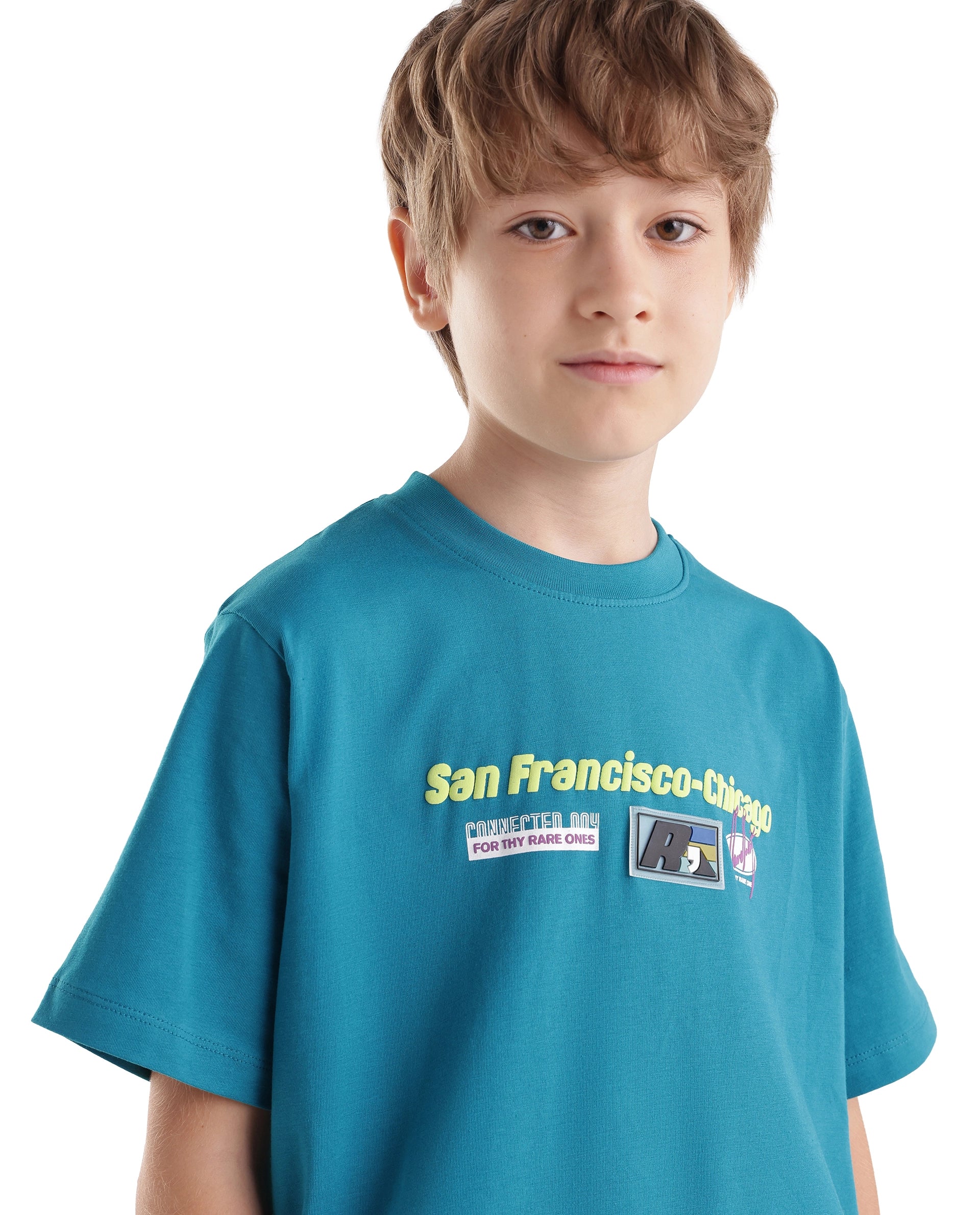 Rare Ones Kids Fran Teal Cotton Blend Fabric Pull-On Closure Regular Fit Graphic Print T-Shirt