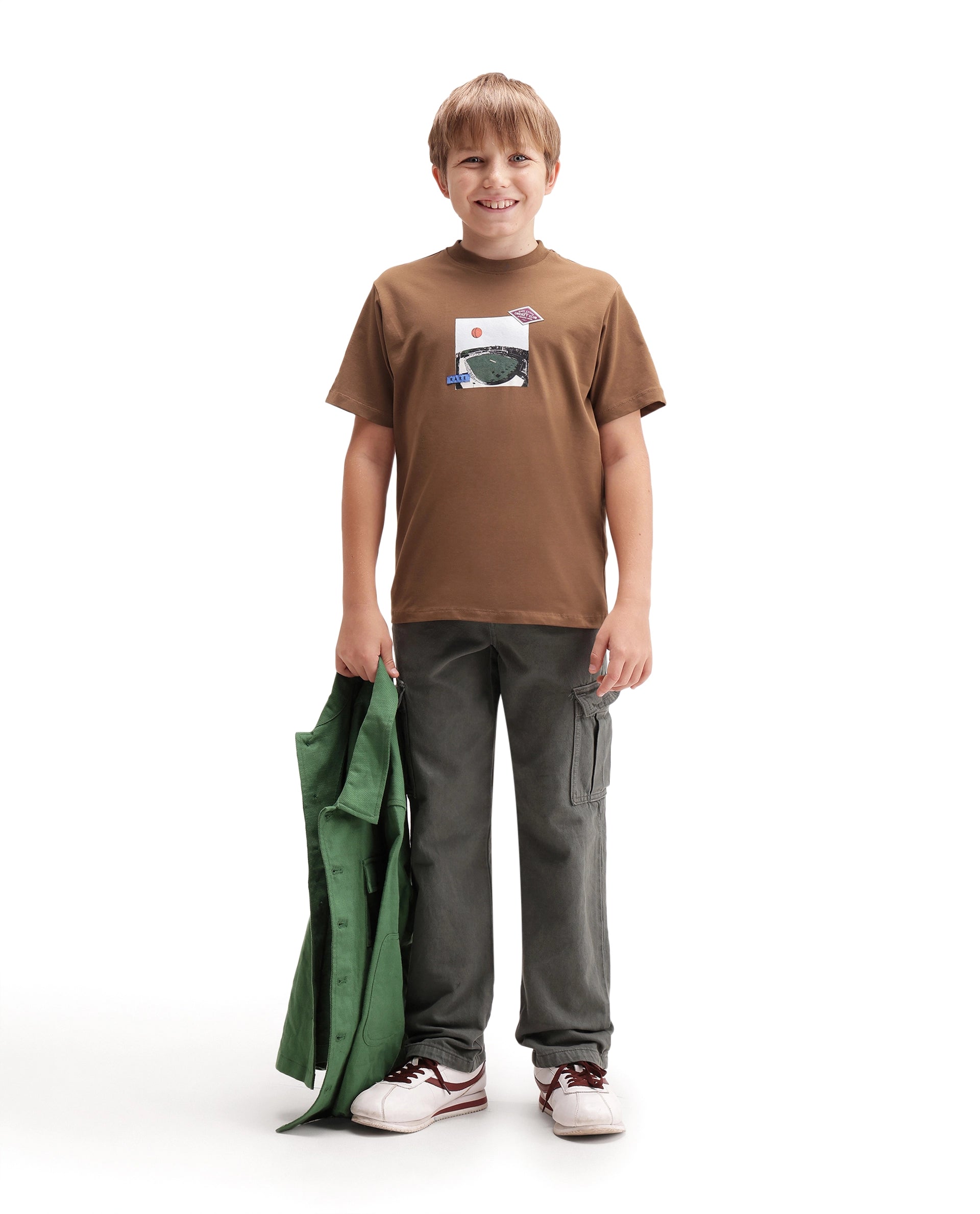 Rare Ones Kids Cric Brown Cotton Blend Fabric Pull-On Closure Regular Fit Graphic Print T-Shirt