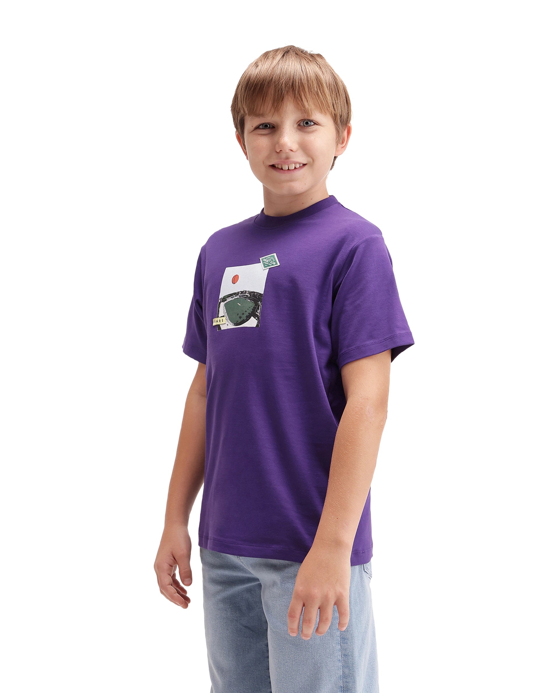 Rare Ones Kids Cric Dark Purple Cotton Blend Fabric Pull-On Closure Regular Fit Graphic Print T-Shirt